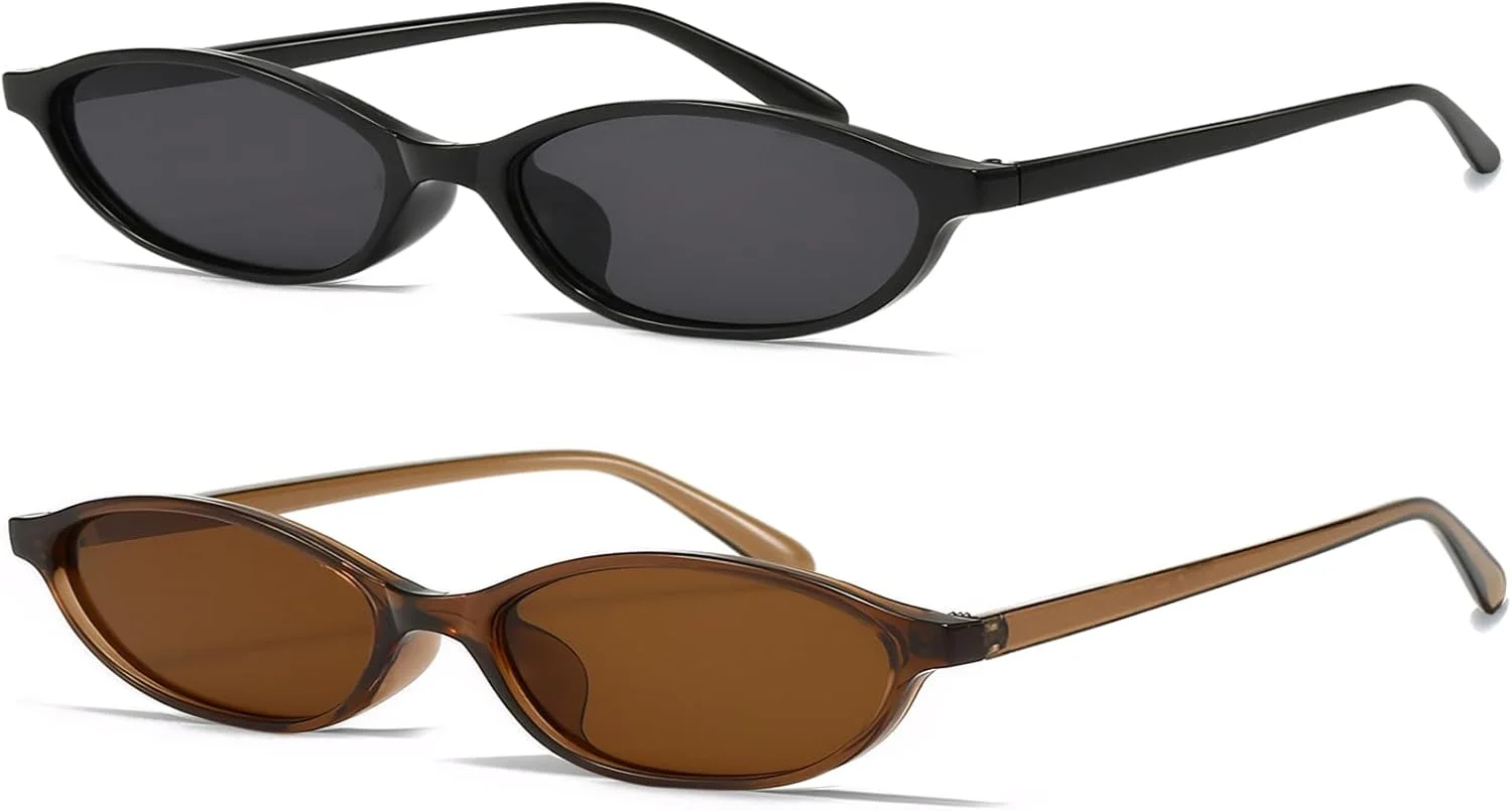 عینک آفتابی زنانه بیضی شکل چشم گربه ای NSODREEM، سبک رترو دهه 90 وای تو کی، عینک آفتابی باریک و ترندی با محافظت UV