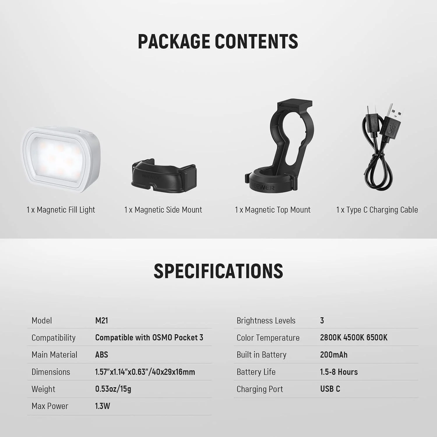 نور کمکی مغناطیسی پایه نیوور سازگار با DJI OSMO Pocket 3 Gimbal Camera Creator Combo، نور پرکننده LED کوچک قابل شارژ برای سلفی، ولاگ، ضبط ویدیو، شارژ USB C، M21 نور کمکی مغناطیسی پایه نیوور سازگار با DJI OSMO Pocket 3 Gimbal Camera Creator Combo، نور پرکننده LED کوچک قابل شارژ برای سلفی، ولاگ، ضبط ویدیو، شارژ USB C، M21