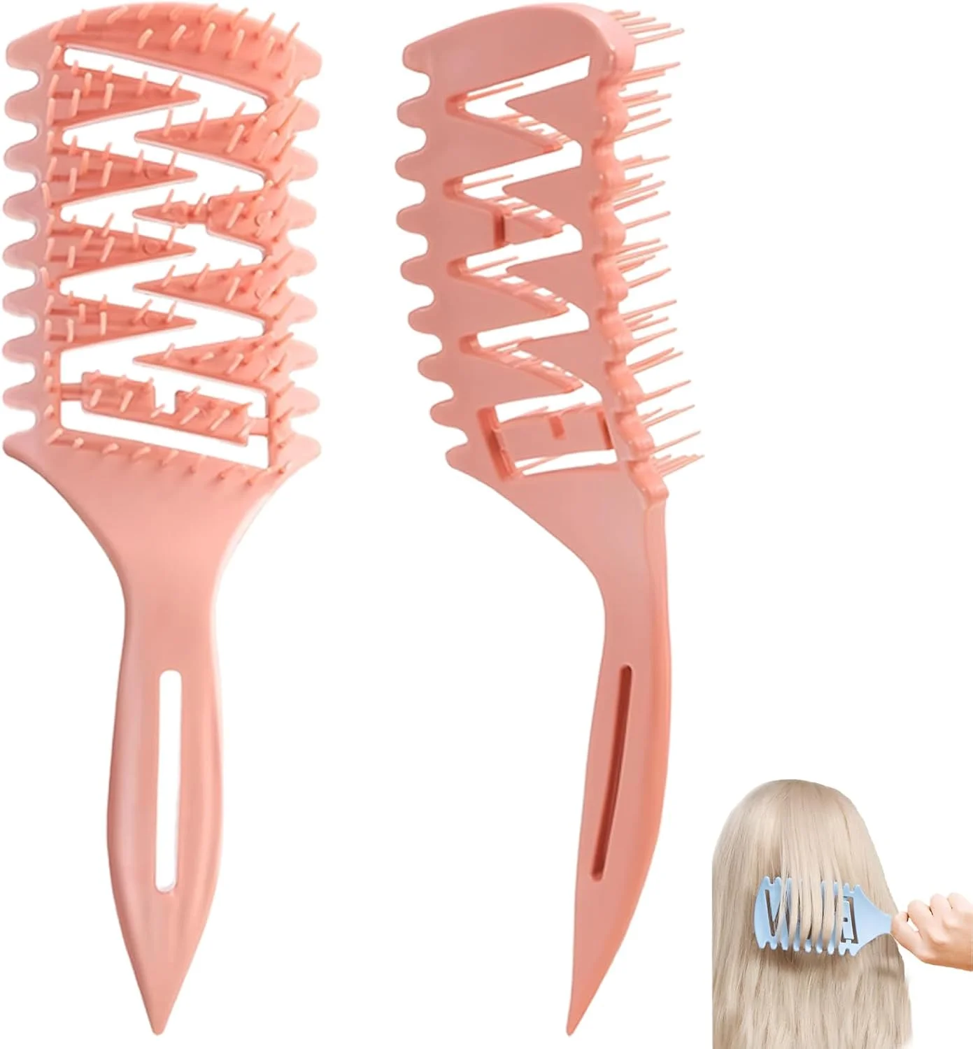 برس حالت دهنده مو فرفری JYJLLM، برس فر کننده، برس موی چند منظوره مرطوب و خشک برای باز کردن گره، شانه کردن، شکل دادن و حالت دادن به فرها، برس مو برای زنان و مردان (صورتی)