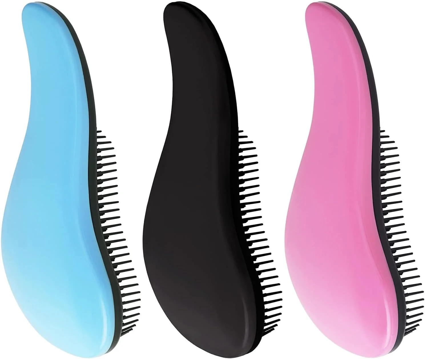 برس گره باز کن HBSTUDIO، ست برس باز کننده گره مو، برس مو بدون درد برای کودکان، برس باز کننده گره برای موهای فر، برس مو برای زنان، مردان و کودکان (3 عدد، مشکی، آبی، صورتی)