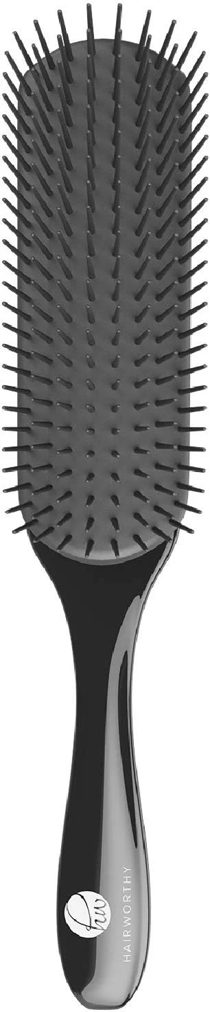 برس حالت دهنده مو Hairworthy Hairembrace برای حالت دادن به موهای فر، موج دار و صاف. دارای 9 ردیف پین نایلونی برای باز کردن گره، مشخص کردن و صاف کردن مو. ایده آل برای موهای خیس و خشک.