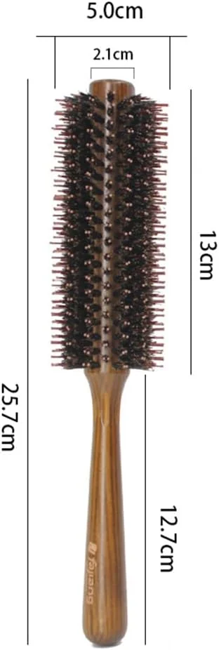 برس مو گرد فیبر دار جویلین، برس مو غلطکی با دسته چوبی طبیعی، برس خشک کن ضد الکتریسیته ساکن با تمیز کننده برس برای صاف کردن و فر کردن، موهای خیس و خشک، مردان و زنان