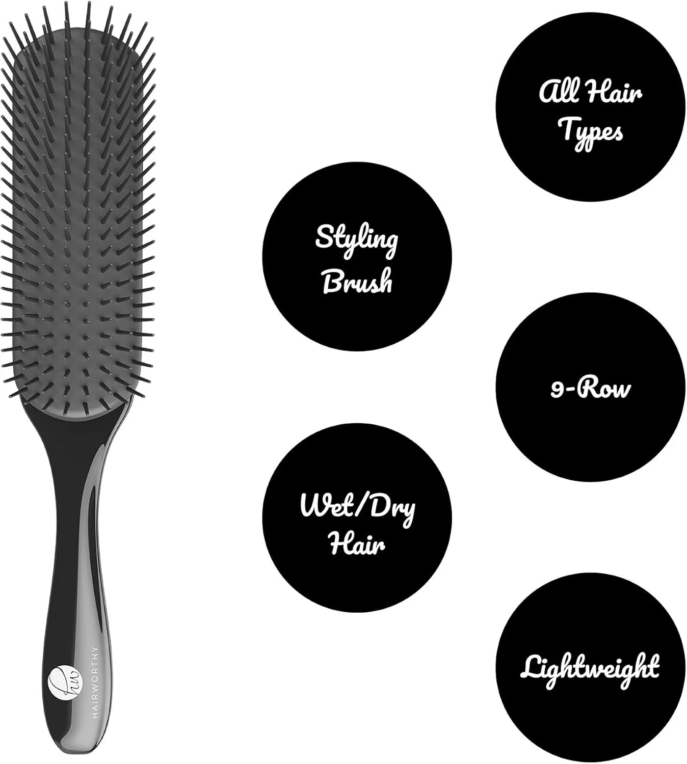 برس حالت دهنده مو Hairworthy Hairembrace برای حالت دادن به موهای فر، موج دار و صاف. دارای 9 ردیف پین نایلونی برای باز کردن گره، مشخص کردن و صاف کردن مو. ایده آل برای موهای خیس و خشک.