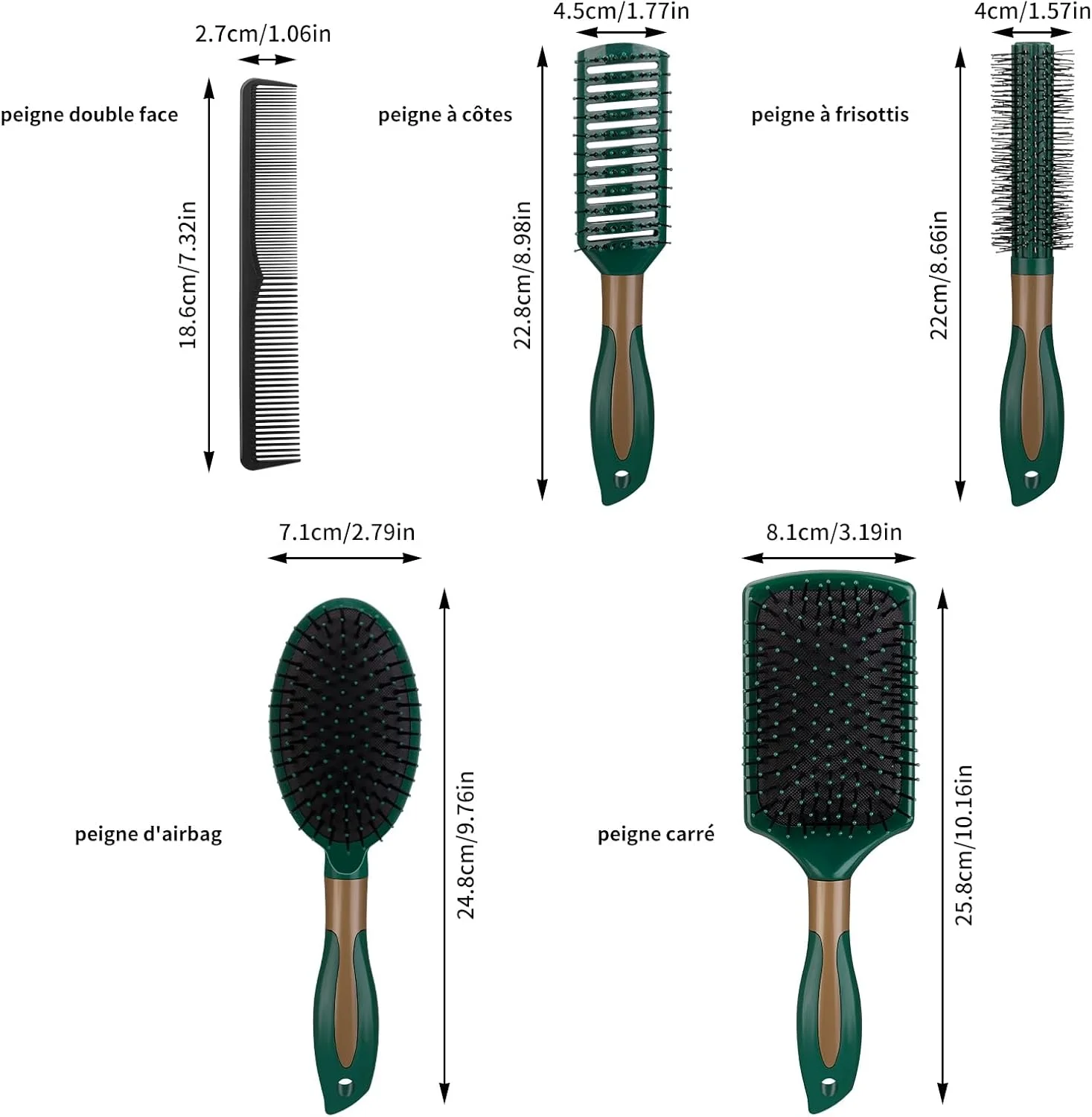 مجموعه 5 عددی برس موی باز کننده گره هالینوییا، برس ماساژ ضد شکستگی مو برای موهای بلند، ضخیم، نازک و مجعد، صاف کننده وز، برس باز کننده گره مو برای زنان و مردان