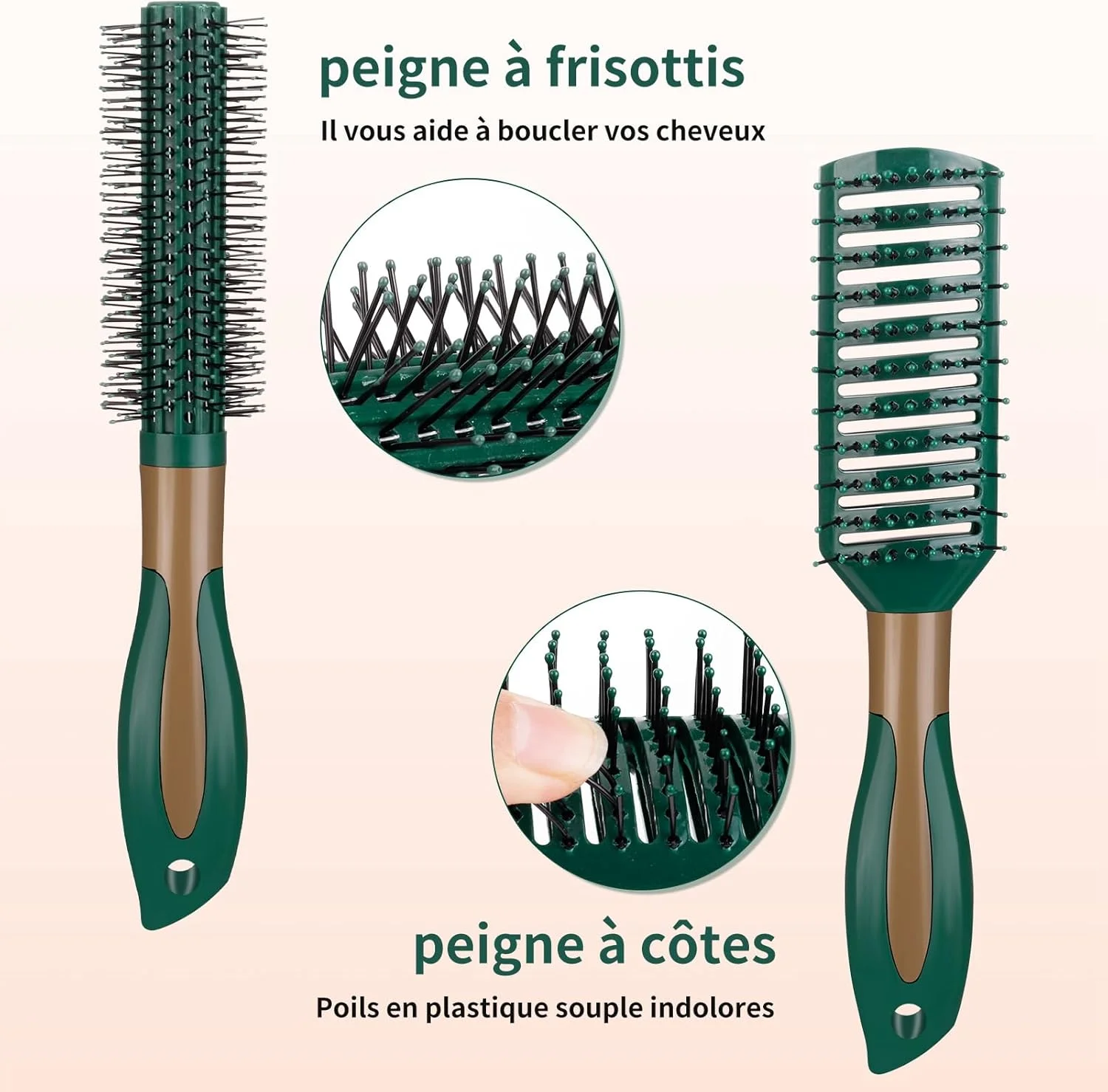 مجموعه 5 عددی برس موی باز کننده گره هالینوییا، برس ماساژ ضد شکستگی مو برای موهای بلند، ضخیم، نازک و مجعد، صاف کننده وز، برس باز کننده گره مو برای زنان و مردان