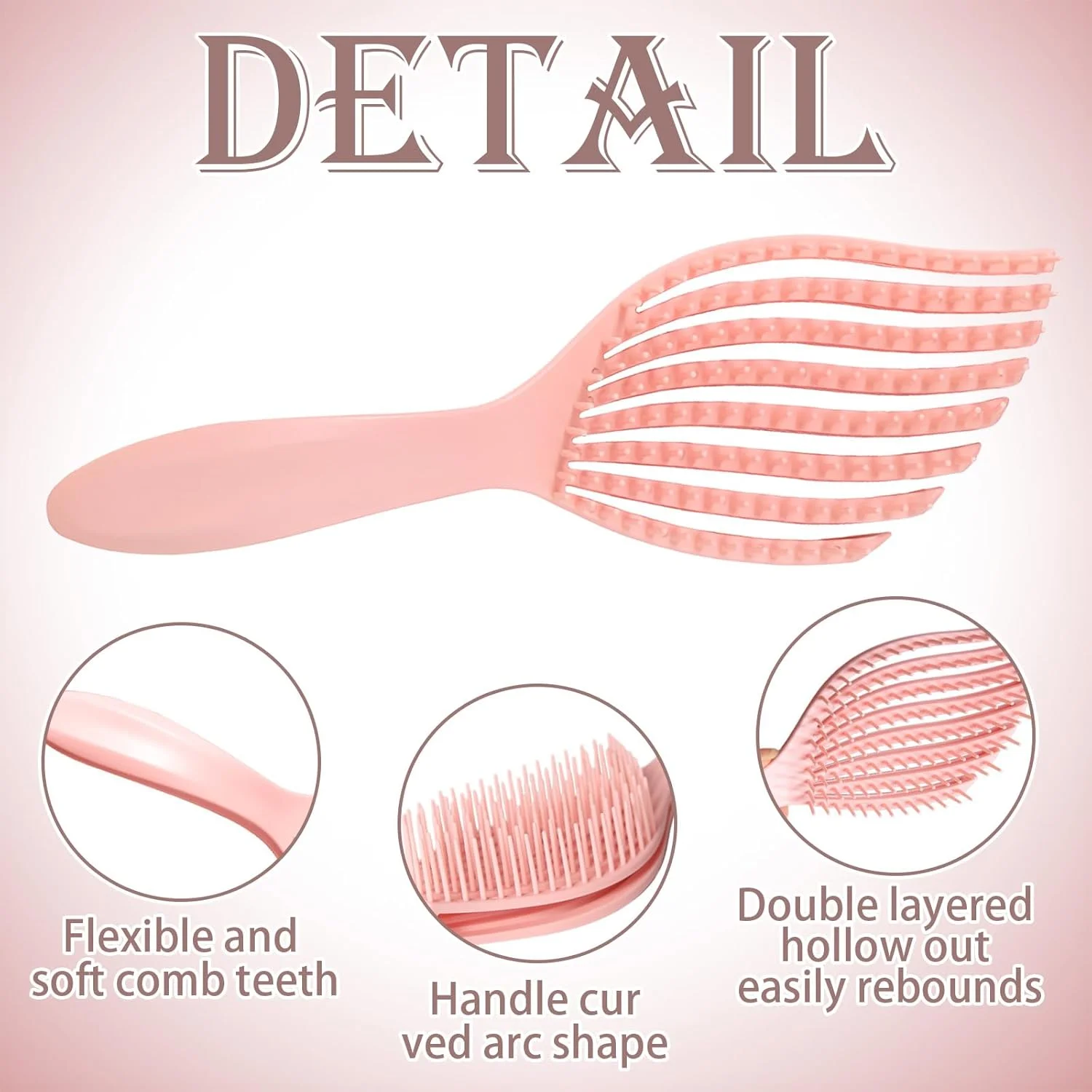 برس موی باز کننده گره JYJLLM مناسب برای انواع مو | برس انعطاف پذیر وگان با دندانه های ماساژور - حالت دهی بدون گره برای زنان و کودکان، سازگار با محیط زیست، قابل استفاده برای موهای خیس/خشک - صورتی ملایم