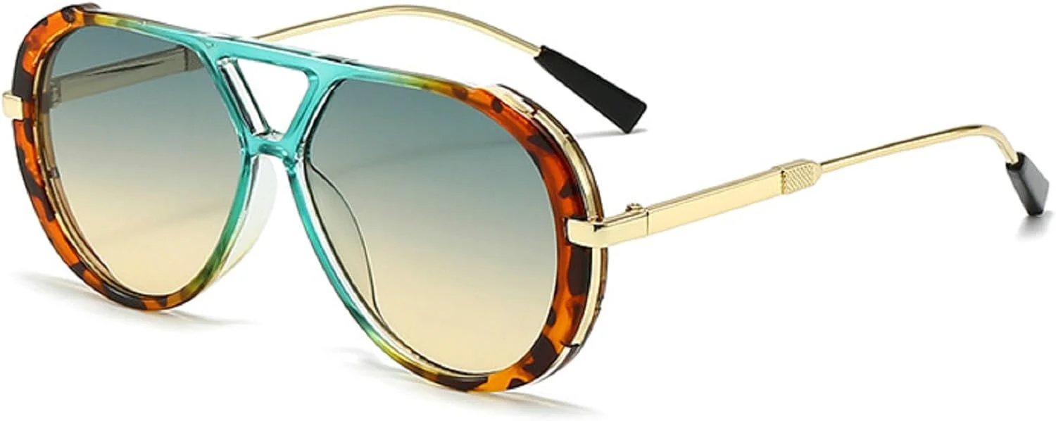 عینک آفتابی خلبانی بزرگ زنانه مردانه، شیک و مد روز، بزرگ، با طراحی دو پل، فشن، وینتیج، سایه های رترو