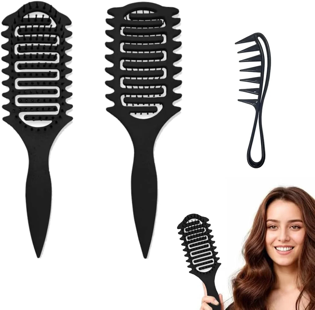 برس مو بدون کشیدن، برس فر کننده، برس باز کننده گره مو برای زنان، مردان و کودکان، برس حالت دهنده فر برای موهای فر، خیس، نازک و بلند، برس مو (مشکی)