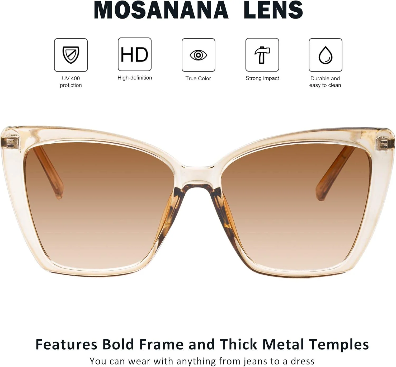 عینک آفتابی قهوه ای Mosanana زنانه، شفاف، ترندی، گربه ای بزرگ، رترو، بزرگ، خنک، زیبا، فشن، فانکی، زنانه، استتیک، بزرگ، شیک، ضخیم، منحصر به فرد، مناسب صورت های کوچک و پهن، ساحلی، گلام، مدل های 2021، 90s، 70s