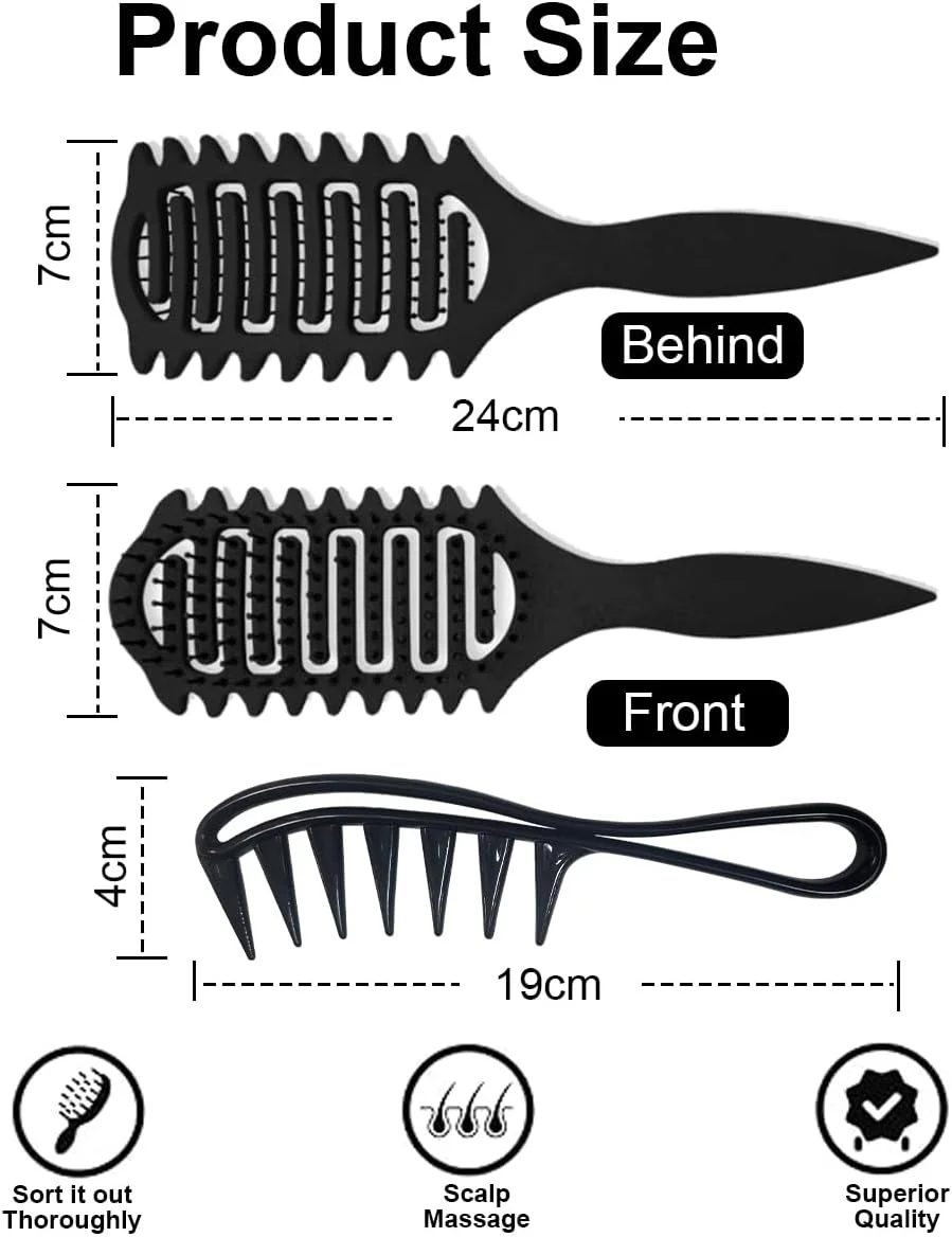 برس مو بدون کشیدن، برس فر کننده، برس باز کننده گره مو برای زنان، مردان و کودکان، برس حالت دهنده فر برای موهای فر، خیس، نازک و بلند، برس مو (مشکی)