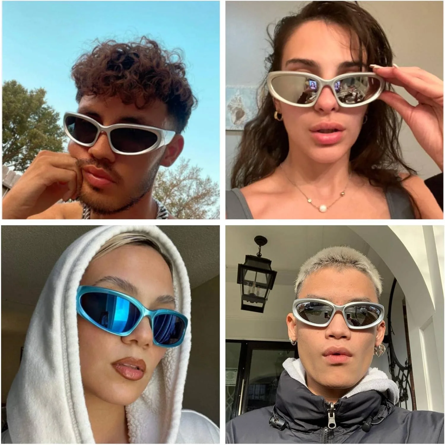 عینک آفتابی فشن میلرامتوب Y2K با طراحی دور چشم، نقره‌ای، بیضی شکل، ورزشی، سایه‌های آفتابی، سایبری، مناسب برای زنان و مردان