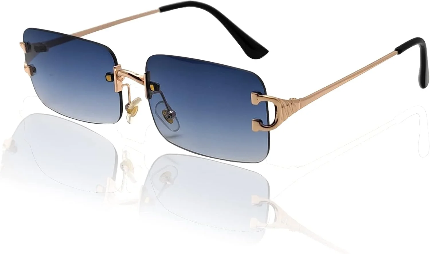 عینک آفتابی بدون فریم Mriendao مردانه زنانه، عینک آفتابی مستطیلی بدون قاب با لنز رنگی دهه 90