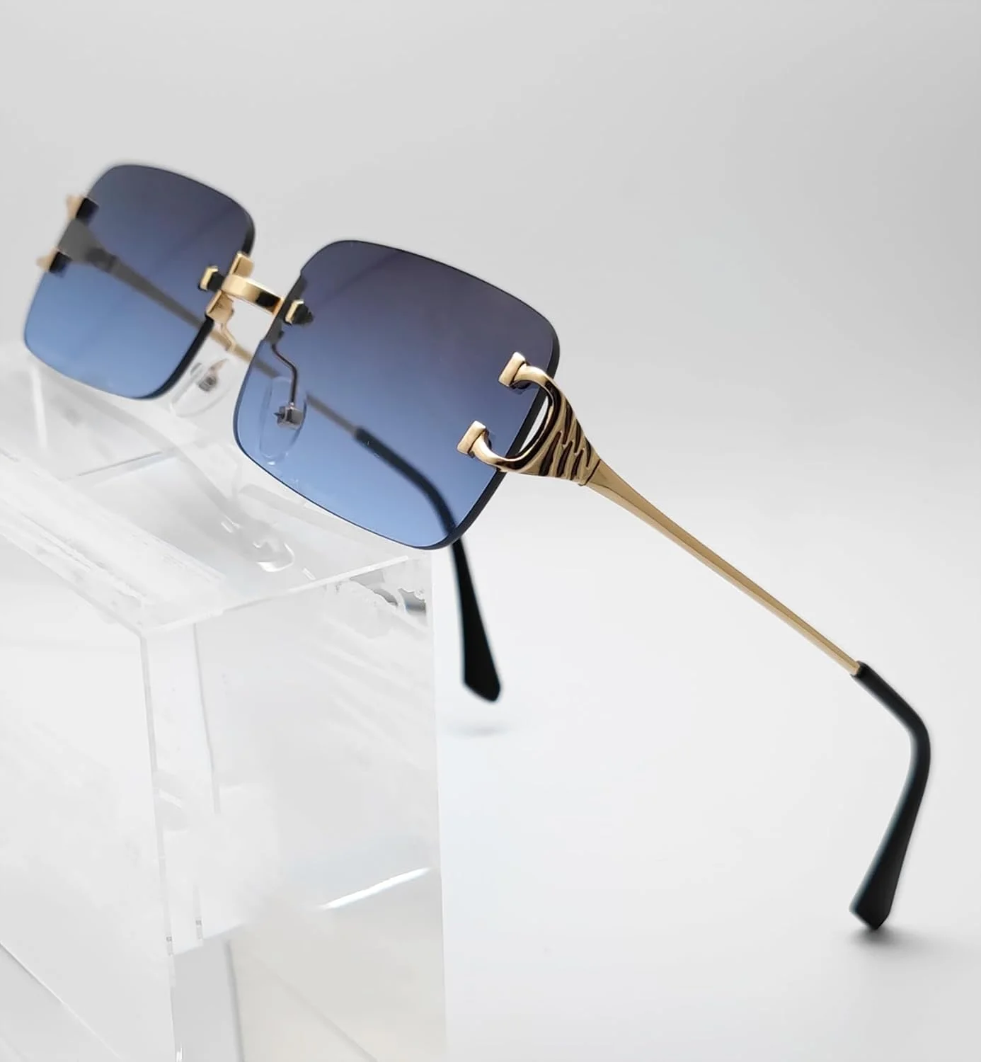 عینک آفتابی بدون فریم Mriendao مردانه زنانه، عینک آفتابی مستطیلی بدون قاب با لنز رنگی دهه 90