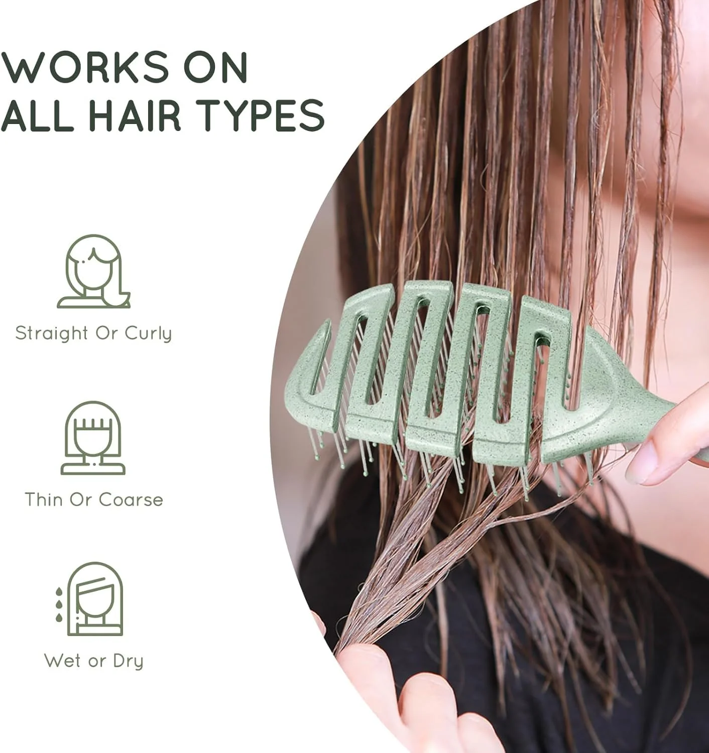 برس مو، برس موی منفذدار تجزیه‌پذیر، برس باز کننده گره مو، برس باز کننده گره برای موهای فر، ضخیم و صاف، باز کردن گره موی خشک و خیس به سرعت و صاف کردن مو، برس مو برای زنان و مردان