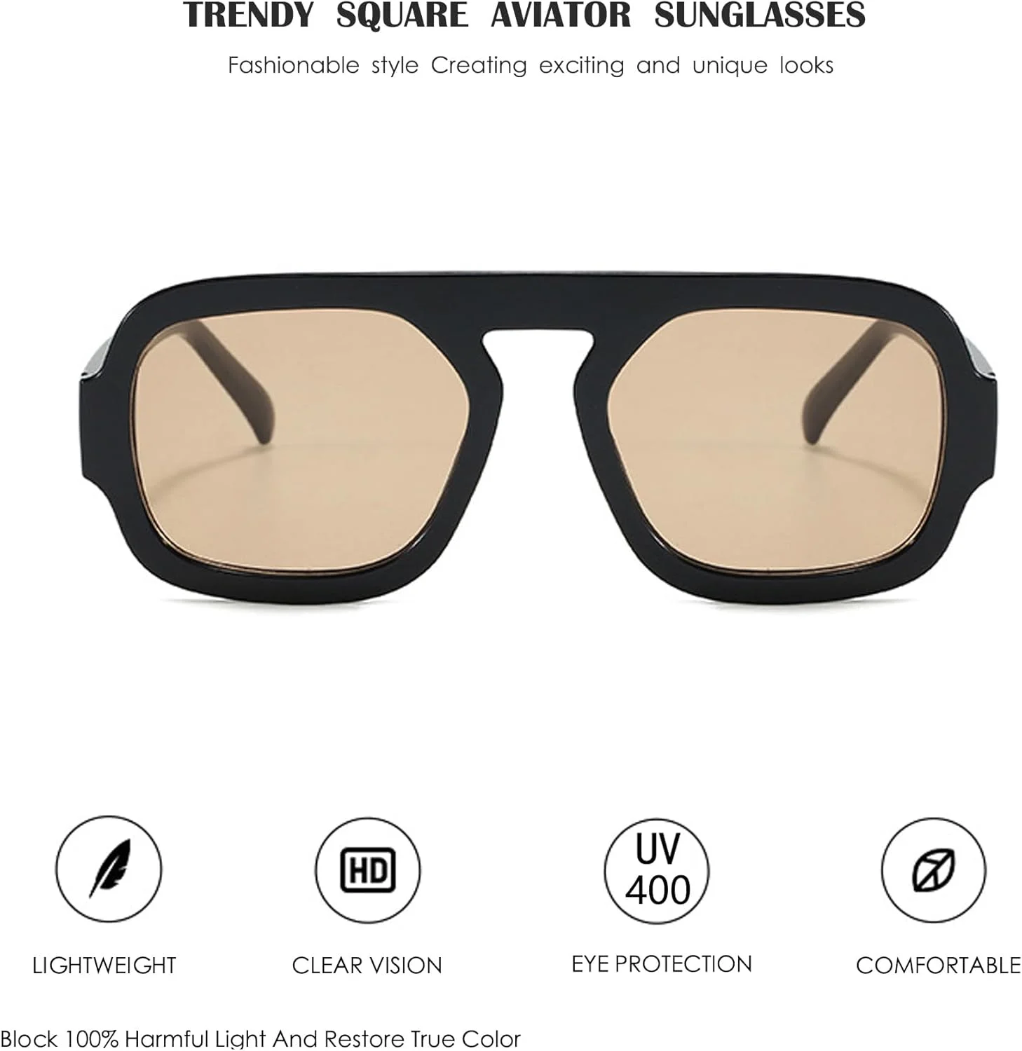 عینک آفتابی خلبانی مربعی ترندی MUNSADE زنانه، فریم شیک و طراحی تخت، سایه های وینتیج