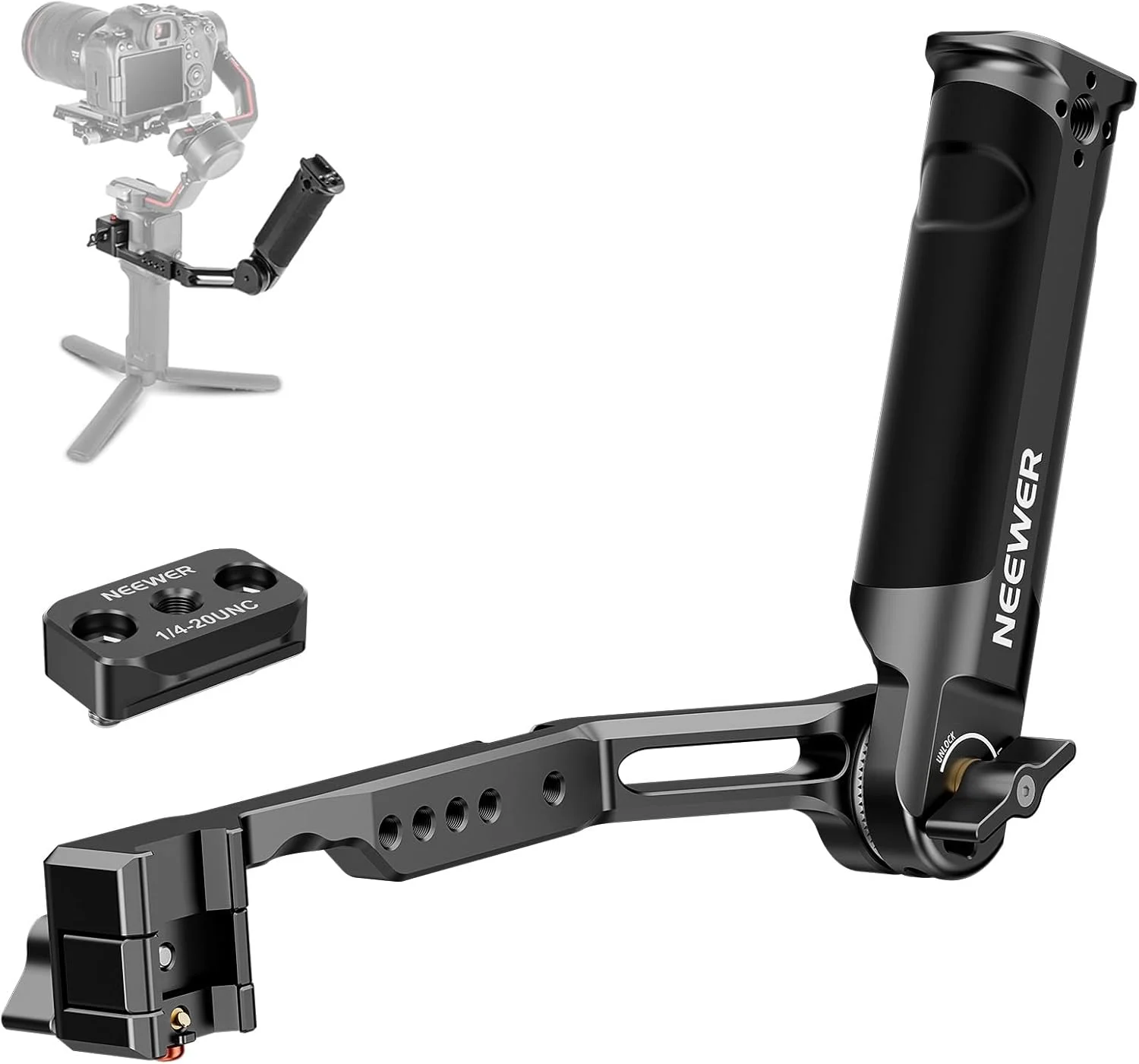 دسته نگهدارنده گیمبال قابل تنظیم NEEWER RS4 RS3 با ریل ناتو، سازگار با DJI RS4 RS4 Pro RS3 RS3 Pro RS3 Mini RS2 RSC2 Ronin-S Ronin-SC برای تصویربرداری از زاویه پایین، حداکثر تحمل وزن 6 کیلوگرم، ST49