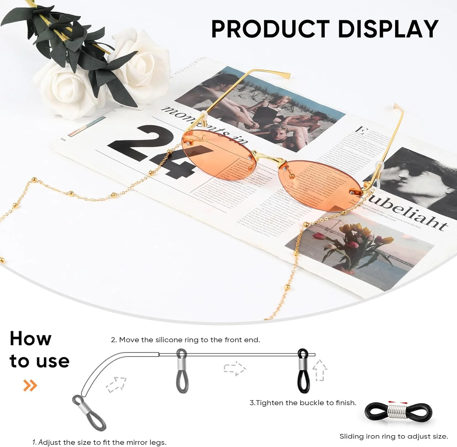 عینک آفتابی بیضی بدون فریم مگا وو، بند عینک، عینک آفتابی بدون فریم رنگی مد روز، عینک کوچک گرد قدیمی، عینک رترو برای زنان و مردان، رنگی مد روز، محافظت در برابر اشعه ماوراء بنفش