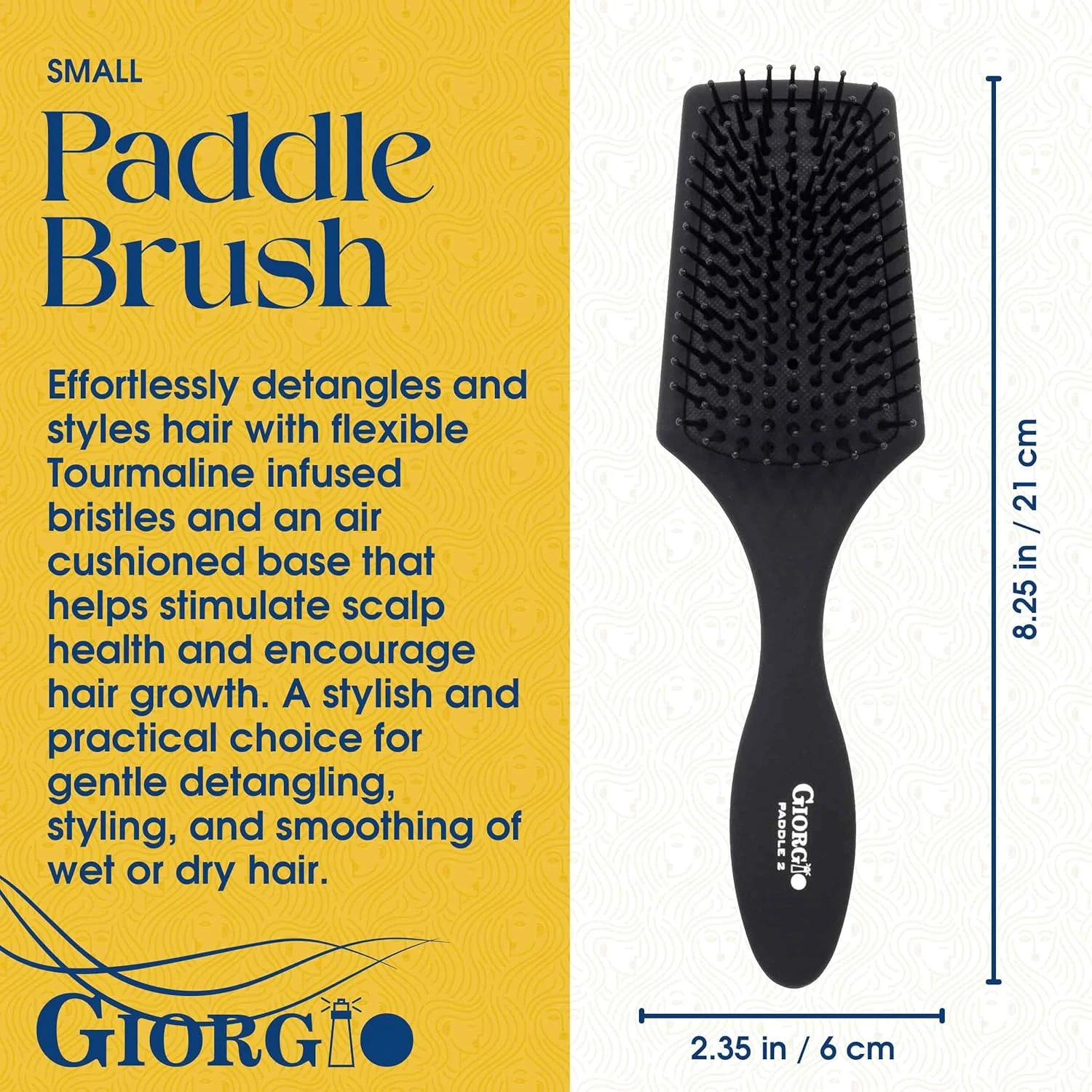 جورجیو (کوچک) - برس موی پدالی با بالشتک هوا مدل GIOPD2 با موهای نوک توپی ملایم برای برس کشیدن آسان، مسافرت - موهای خیس یا خشک، مردان و زنان، انواع مو، طول و...