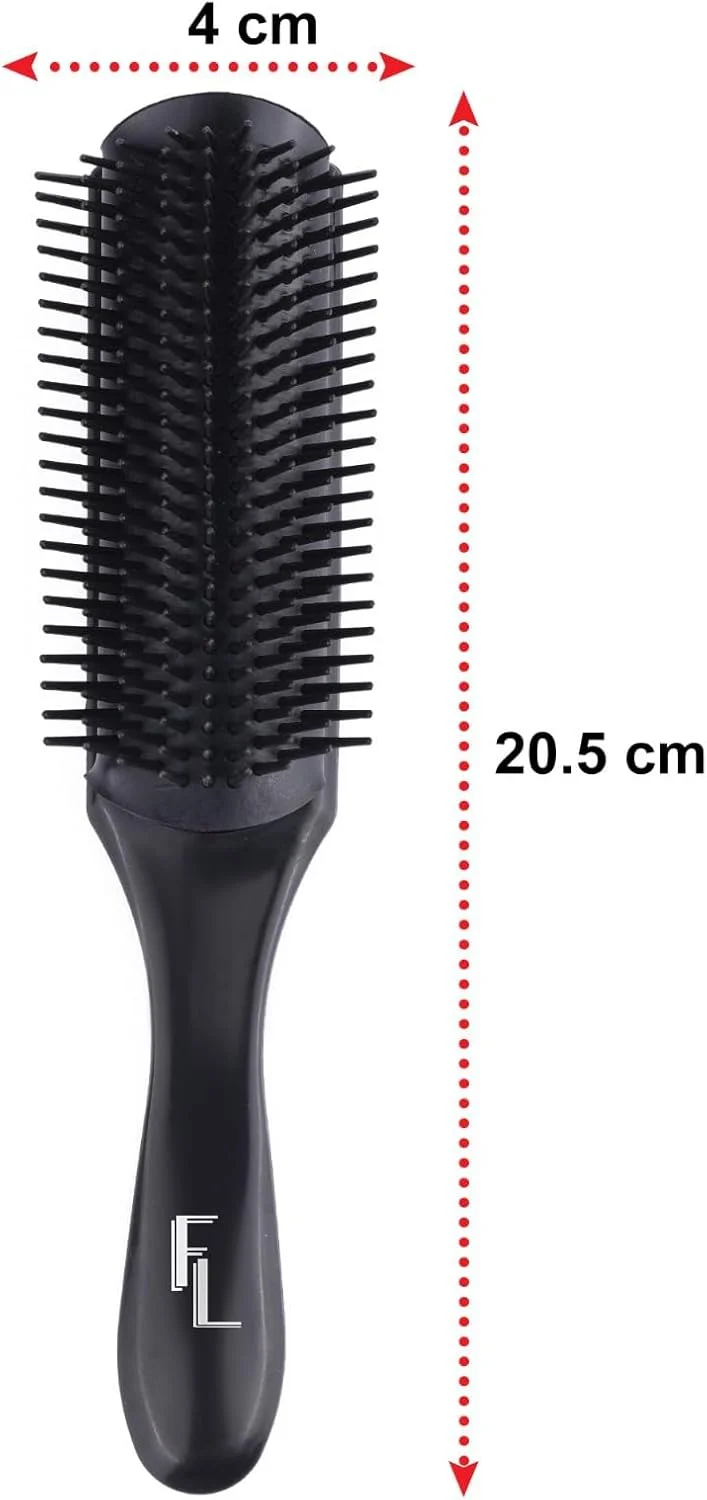 برس مو 9 ردیفه فاین لاینز مناسب آقایان و بانوان، مشکی - بالشتک لاستیکی ممتاز برای باز کردن گره مو - ایده آل برای موهای فر یا نازک - همراه مسافرتی عالی - طراحی سبک و راحت