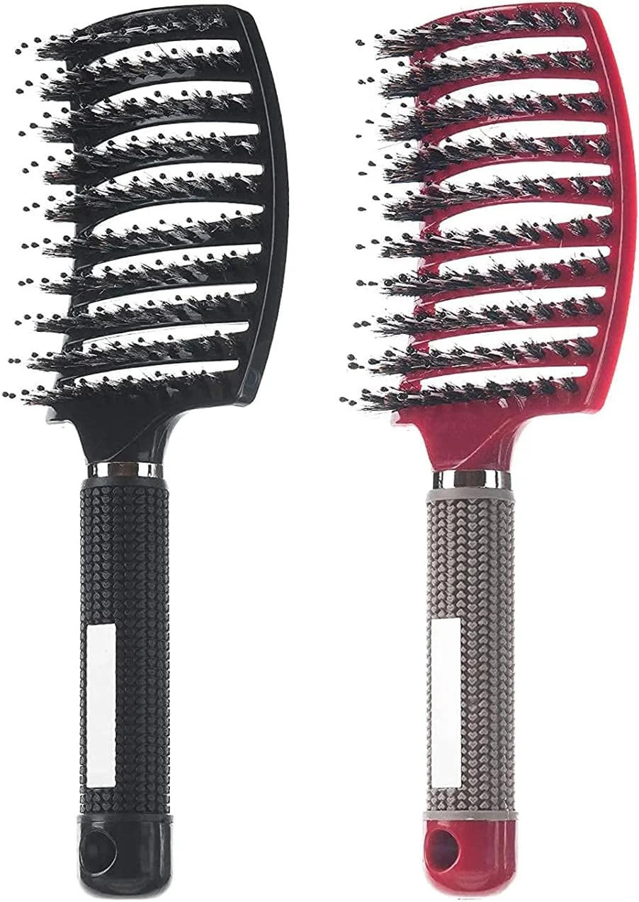 برس مو ELECDON، برس موی منحنی و دارای منفذ برای باز کردن گره موهای بلند، ضخیم، نازک، مجعد، گره خورده، مرطوب و خشک، مناسب برای زنان، مردان، شانه، ابزار آرایشگری و حالت دهی مو، 2 عدد (مشکی، قرمز)