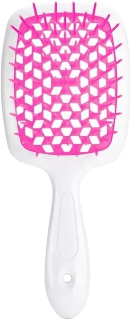 برس باز کننده گره مو، شانه فر کننده ماساژ توخالی جدید برای موهای طبیعی فر، خیس، خشک، ضخیم، صاف و بلند (سفید و قرمز گل رز)