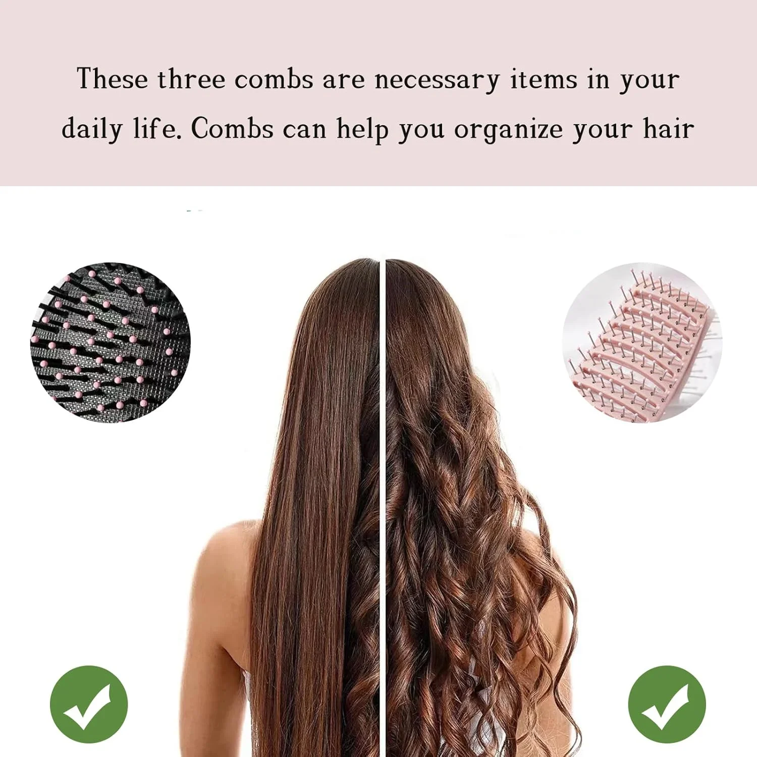 برس مو DHSUN، ست 3 عددی برس مو، برس گرد مو، برس موی فر، برس خیس برای زنان، مردان، کودکان، برس باز کننده گره مو برای موهای خیس و خشک (صورتی سه تایی)