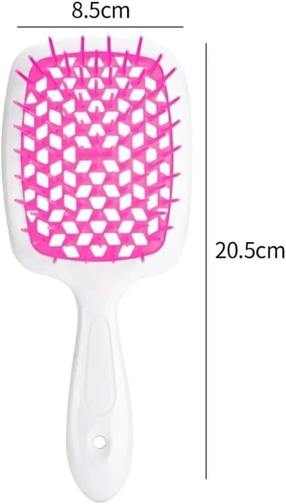 برس باز کننده گره مو، شانه فر کننده ماساژ توخالی جدید برای موهای طبیعی فر، خیس، خشک، ضخیم، صاف و بلند (سفید و قرمز گل رز)