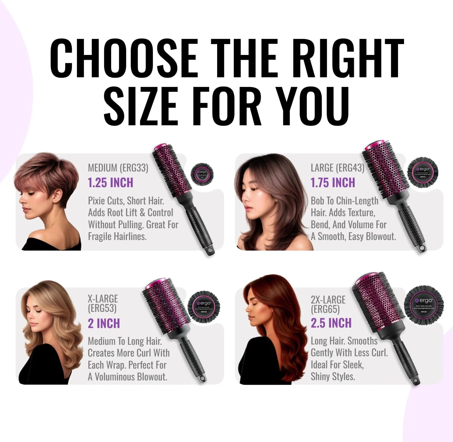 برس گرد فوق العاده ملایم ERGO برای حالت دادن مو - حالت دهی مو با کیفیت سالنی برای خانم ها - غلتک برای موهای خیس و خشک - حجم دهنده و مراقبتی - ERG53: 2 اینچ