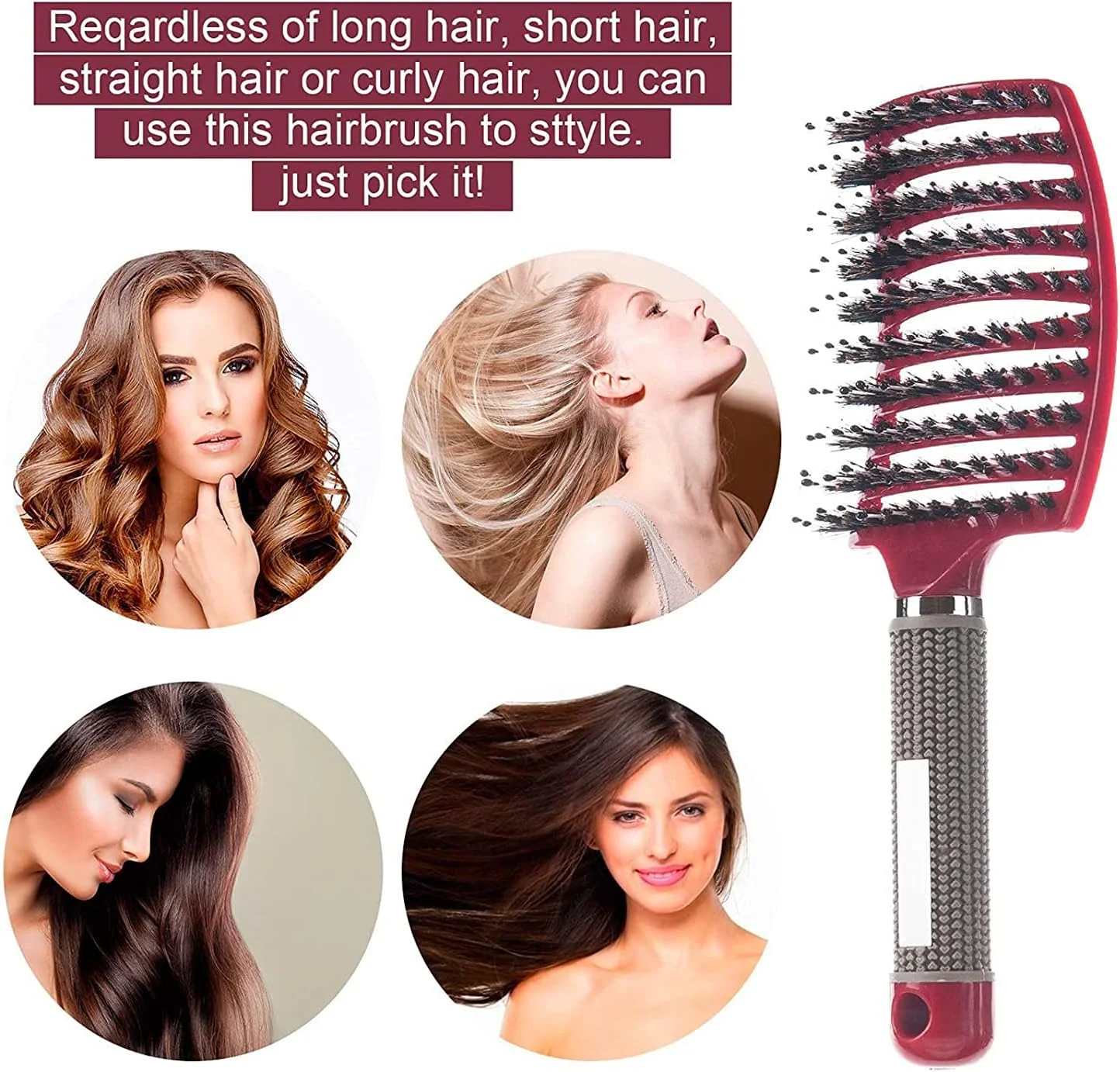 برس مو ELECDON، برس موی منحنی و دارای منفذ برای باز کردن گره موهای بلند، ضخیم، نازک، مجعد، گره خورده، مرطوب و خشک، مناسب برای زنان، مردان، شانه، ابزار آرایشگری و حالت دهی مو، 2 عدد (مشکی، قرمز)