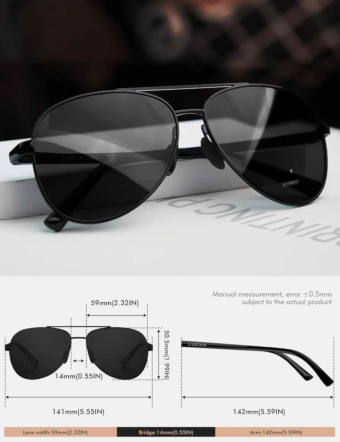 عینک آفتابی خلبانی LUENX برای زنان و مردان، لنز پلاریزه به همراه لوازم جانبی - محافظت UV 400، 60 میلی متر عینک آفتابی خلبانی LUENX برای زنان و مردان، لنز پلاریزه به همراه لوازم جانبی - محافظت UV 400، 60 میلی متر