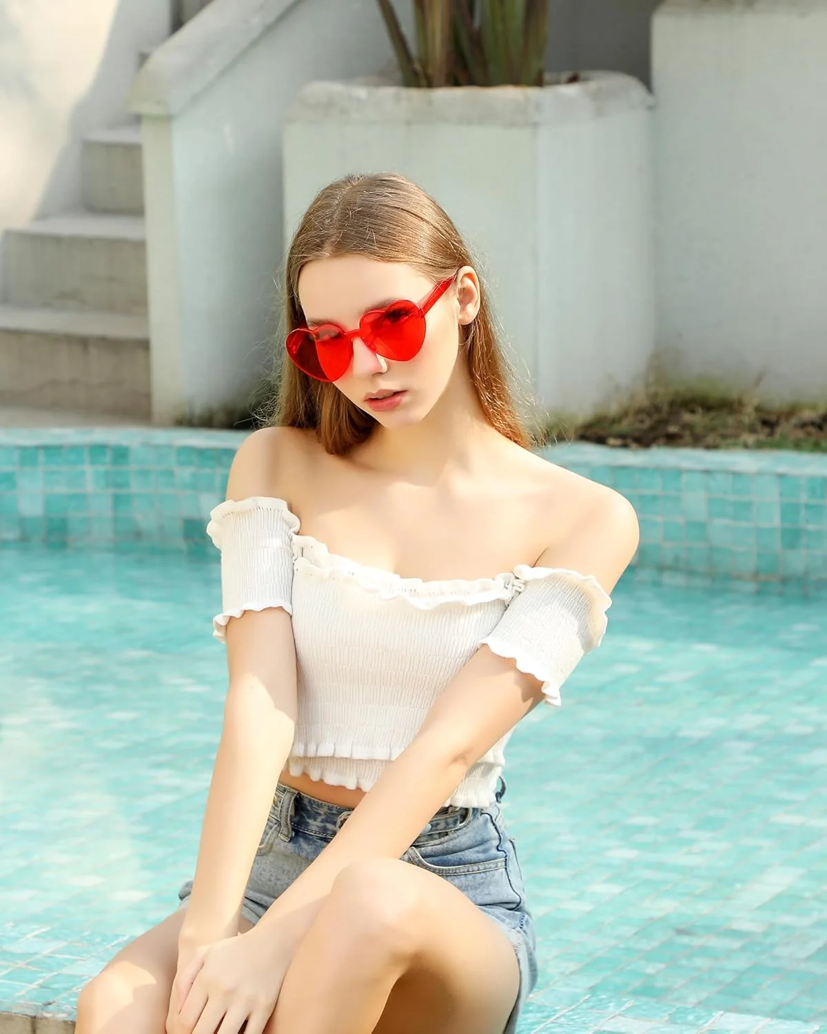 LYMOJOR 12 جفت عینک آفتابی قلبی شکل، رنگ آبنباتی، بدون فریم، عینک های قلبی سرگرم کننده برای مهمانی های زنانه