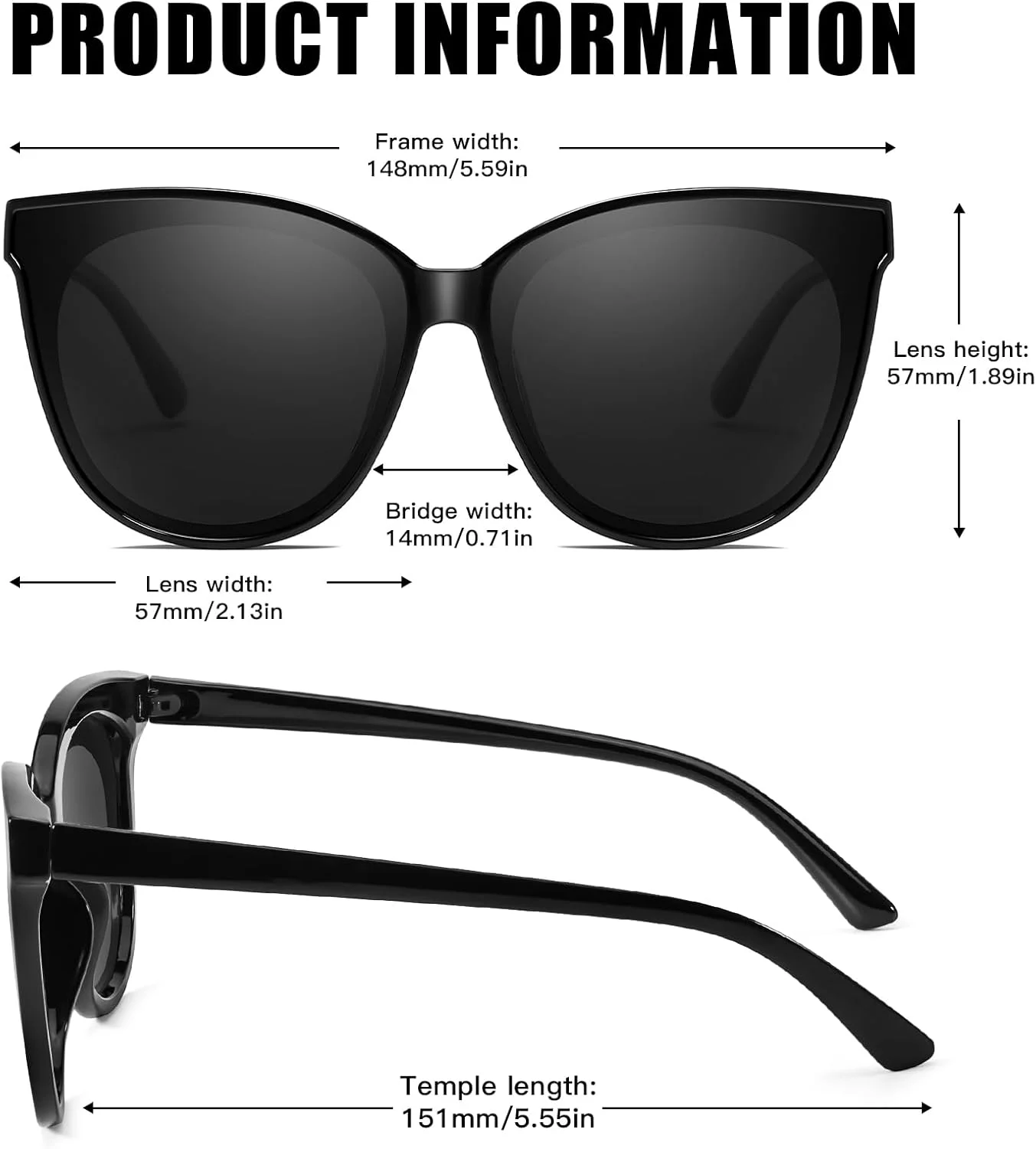 عینک آفتابی چشم گربه ای LVIOE زنانه، عینک آفتابی پلاریزه بزرگ مد روز و قدیمی برای رانندگی و ماهیگیری - محافظت 99.99% در برابر اشعه ماوراء بنفش