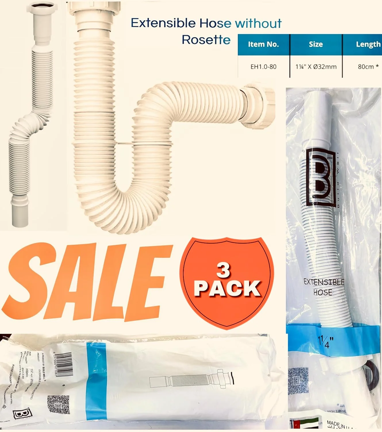 پک 3 عددی لوله تخلیه سینک ظرفشویی قابل گسترش، 1¼ اینچ در 0.32 میلی متر، طول 80 سانتی متر، لوله فاضلاب انعطاف پذیر جهانی برای مونتاژ روشویی حمام و آشپزخانه پک 3 عددی لوله تخلیه سینک ظرفشویی قابل گسترش، 1¼ اینچ در 0.32 میلی متر، طول 80 سانتی متر، لوله فاضلاب انعطاف پذیر جهانی برای مونتاژ روشویی حمام و آشپزخانه