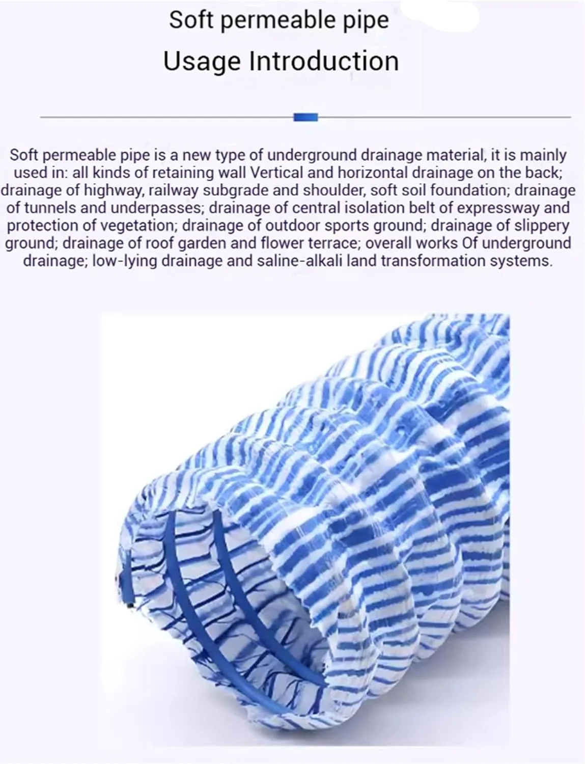 لوله زهکشی انعطاف پذیر آبی 2 اینچی، لوله زهکشی قابل گسترش و نفوذپذیر برای فضای باز، مناسب برای پشت دیوار حائل، لوله راه راه زهکشی (1 متر)(4 متر/13 فوت)