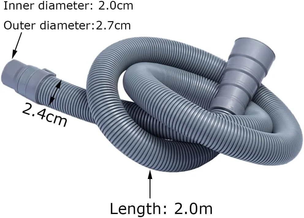 کیت افزایش طول شلنگ تخلیه ماشین لباسشویی Esforzarse، لوله جهانی با اتصال، شلنگ ماشین لباسشویی تقویت شده با گیره، خاکستری، 2.0 متر