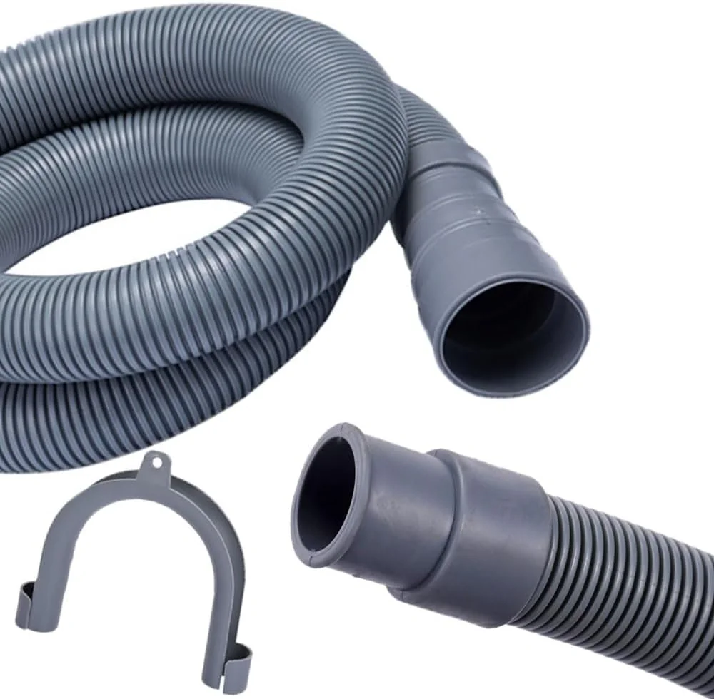 کیت افزایش طول شلنگ تخلیه ماشین لباسشویی Esforzarse، لوله جهانی با اتصال، شلنگ ماشین لباسشویی تقویت شده با گیره، خاکستری، 2.0 متر
