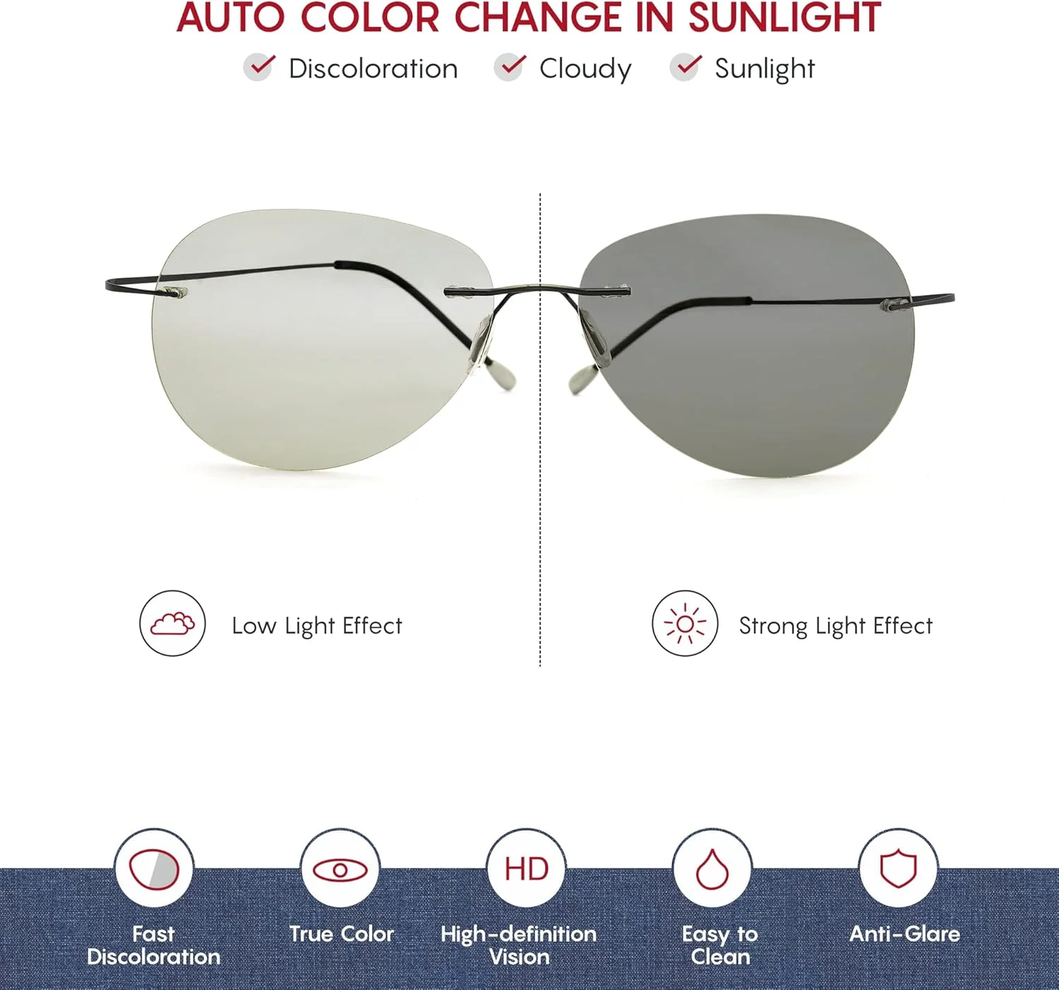 عینک آفتابی فتوکرومیک پلاریزه بدون فریم فوق سبک لی کوپر مناسب برای آقایان و بانوان