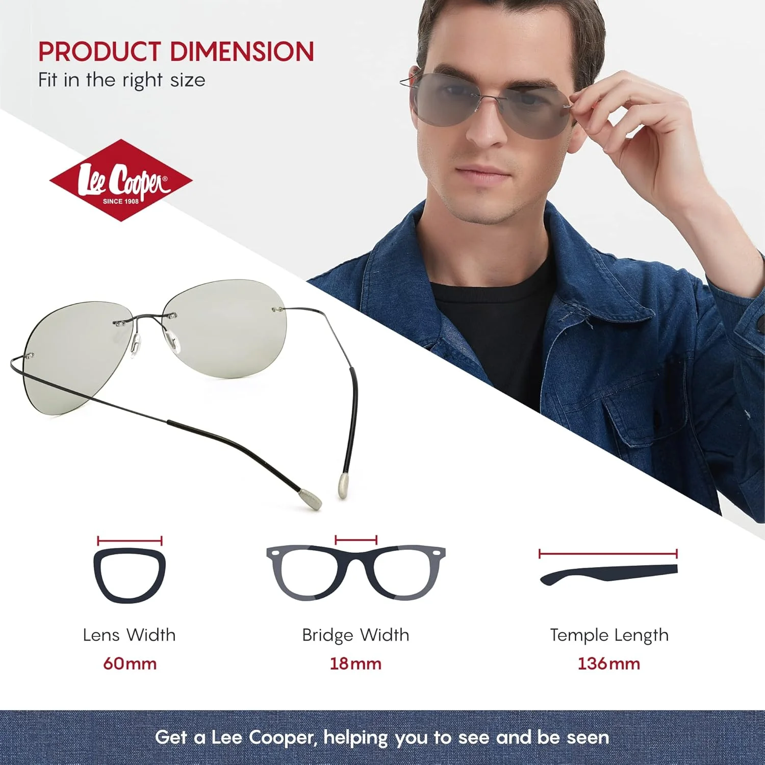 عینک آفتابی فتوکرومیک پلاریزه بدون فریم فوق سبک لی کوپر مناسب برای آقایان و بانوان