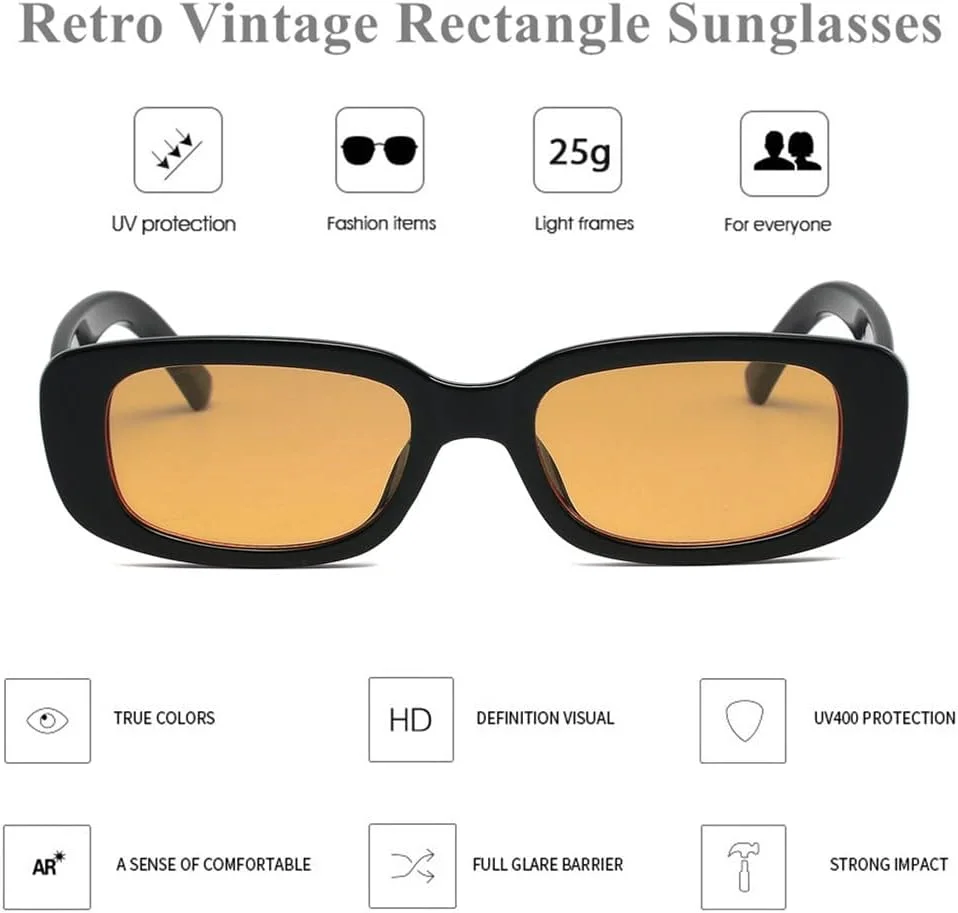 عینک آفتابی مستطیلی وینتیج LASPOR برای زنان و مردان، فریم مربعی کوچک رترو، محافظت UV 400، مناسب رانندگی، مشکی