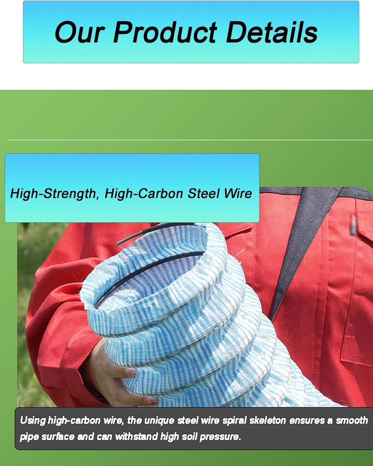 لوله زهکشی فرانسوی راه راه سیم فولادی 2 اینچی با پارچه، لوله زهکشی سوراخ دار نرم برای نفوذ به زمین برای پاسیو/فضای بیرونی/حیاط (12 متر)