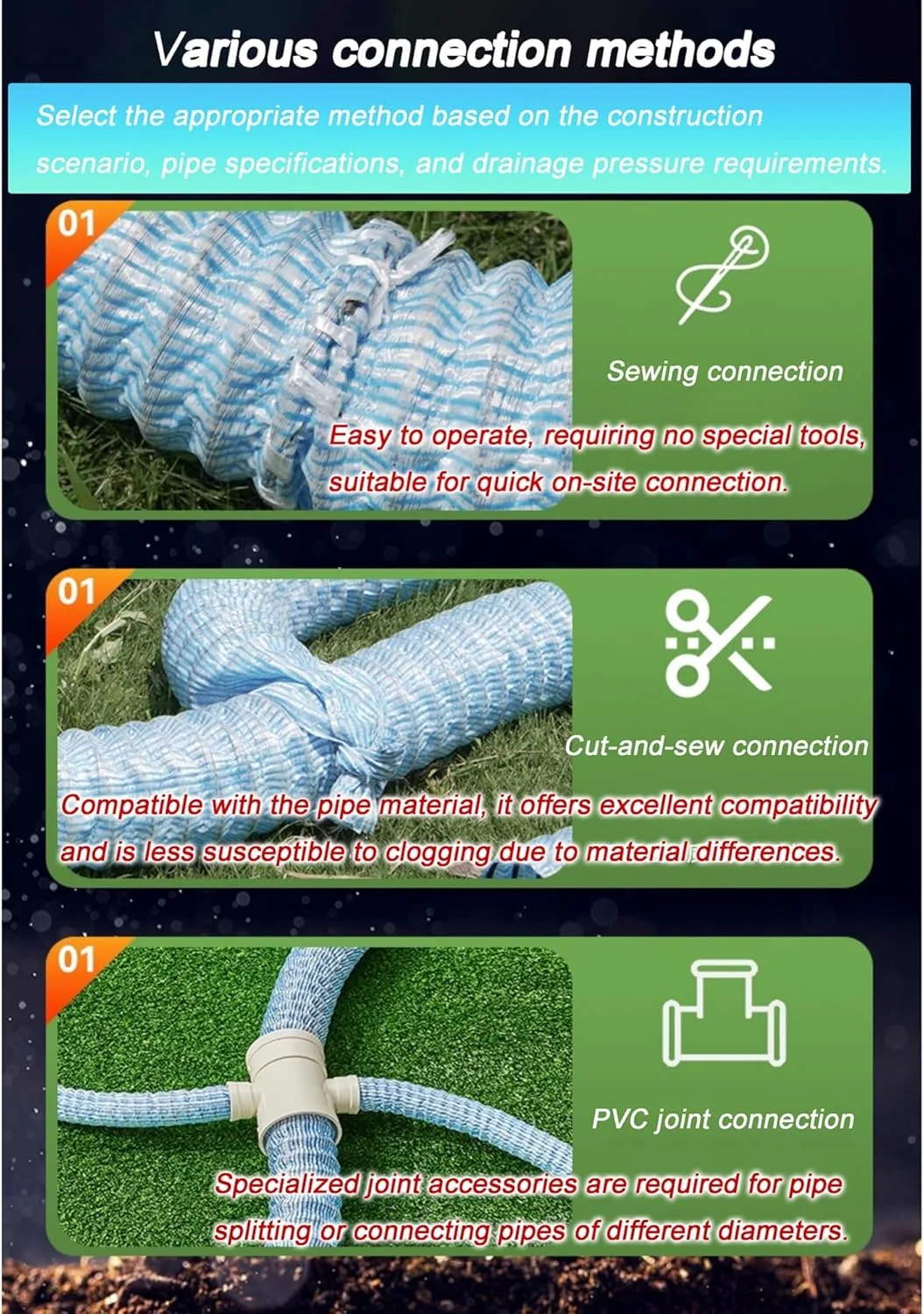 لوله زهکشی فرانسوی راه راه سیم فولادی 2 اینچی با پارچه، لوله زهکشی سوراخ دار نرم برای نفوذ به زمین برای پاسیو/فضای بیرونی/حیاط (12 متر)