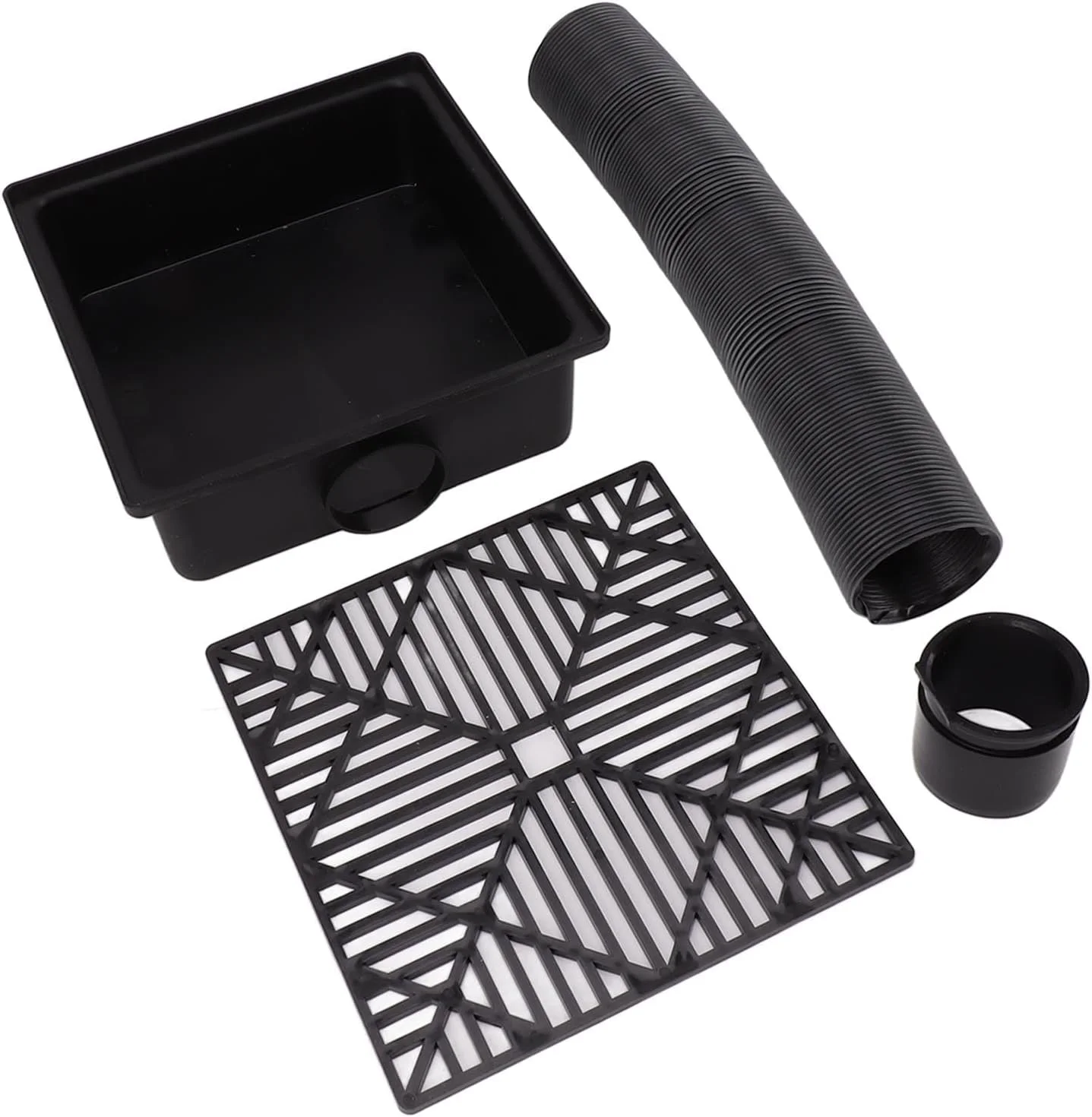 لوله تخلیه آب باران Omabeta، جنس پلی پروپیلن، طراحی شیب دار، دارای دو سوراخ تخلیه، شلنگ خرطومی انعطاف پذیر با تقویت فولادی، نصب آسان، افزایش طول لوله تخلیه آب باران