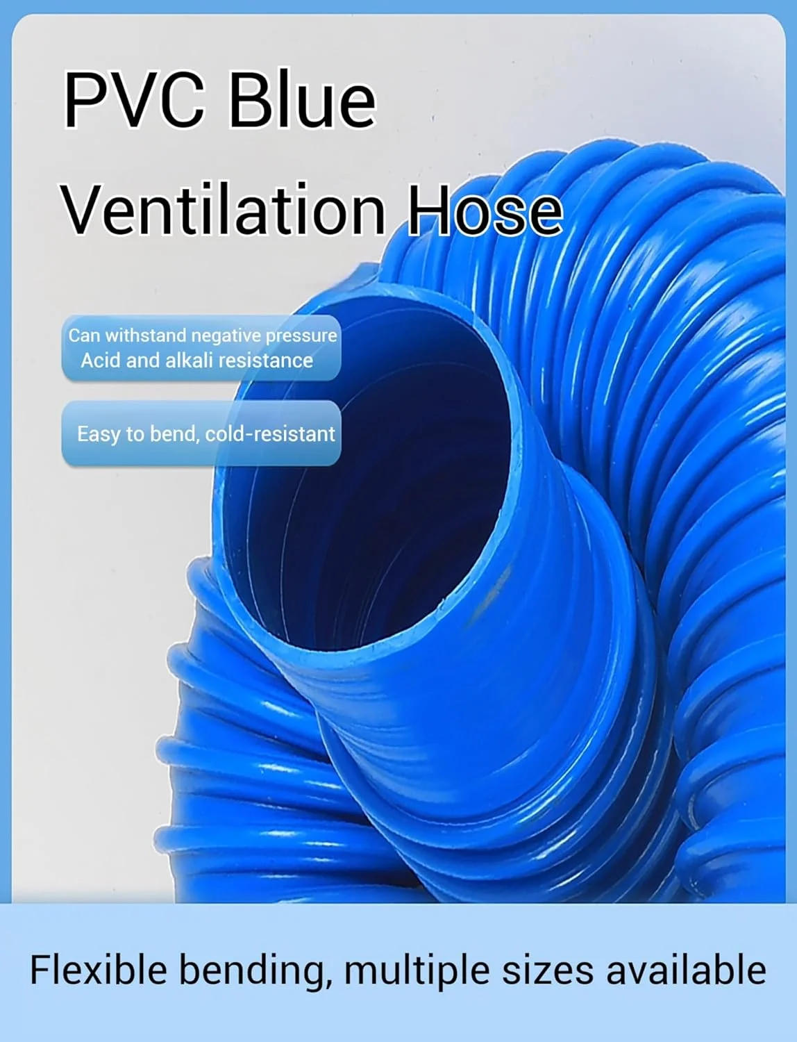 لوله خرطومی هوا پی وی سی آبی رنگ، لوله اگزوز دریچه خشک کن سنگین، لوله خلاء تخلیه برای حمام (12 متر)، قطر- 30 میلی متر (1.2 اینچ) (65 میلی متر)