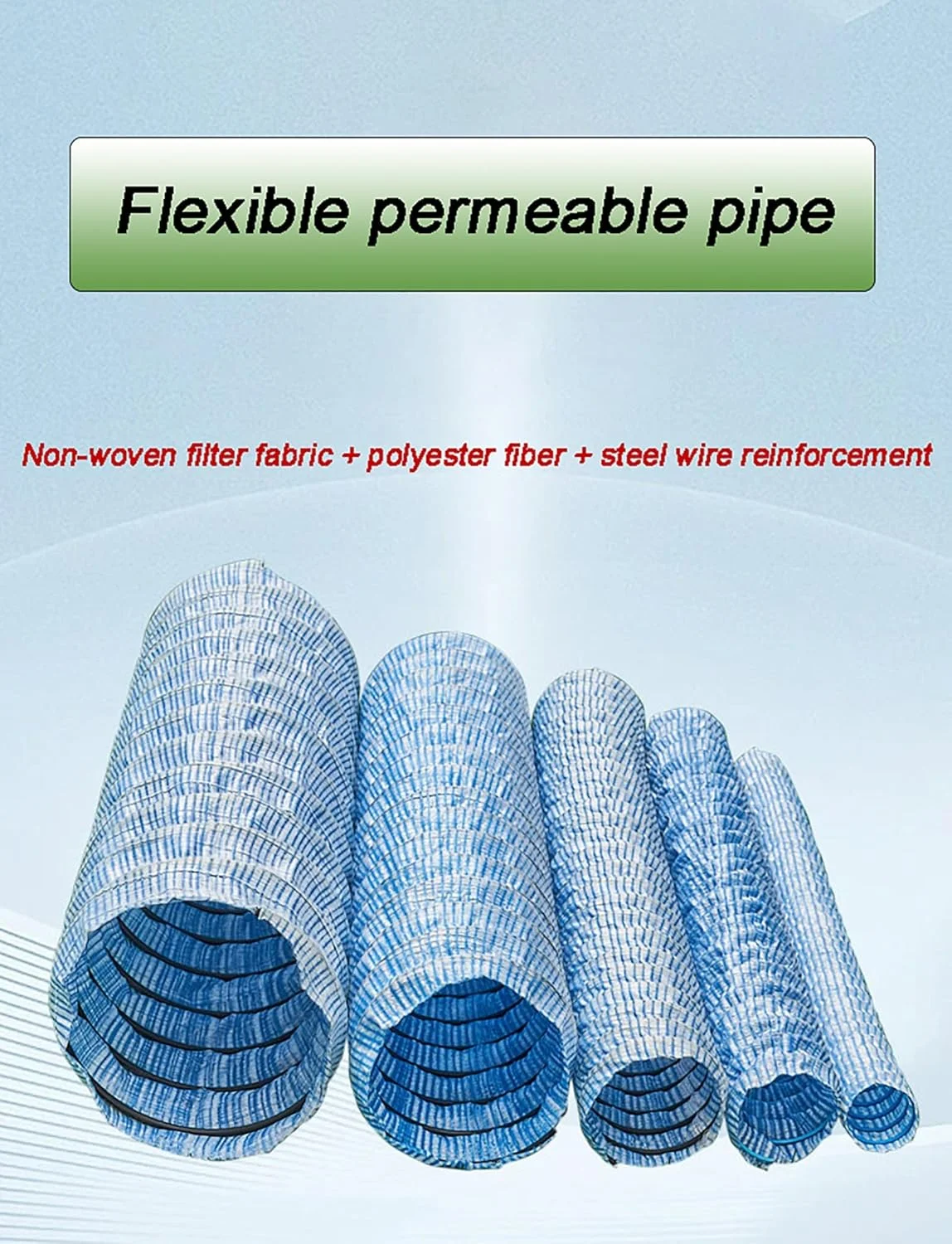 لوله زهکشی سوراخ دار، لوله زهکشی فرانسوی، لوله های زهکشی نرم نفوذی بیرونی 2 اینچی، لوله های زهکشی منظره راه راه با پارچه نبافته (18 متر)