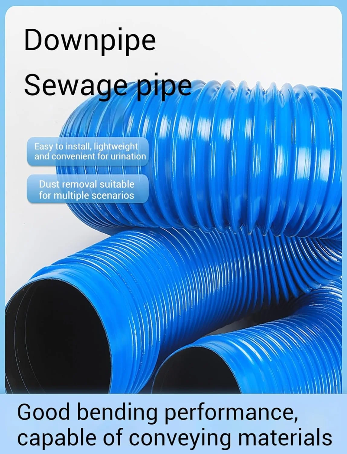 لوله خرطومی هوا پی وی سی آبی رنگ، لوله اگزوز دریچه خشک کن سنگین، لوله خلاء تخلیه برای حمام (12 متر)، قطر- 30 میلی متر (1.2 اینچ) (65 میلی متر)