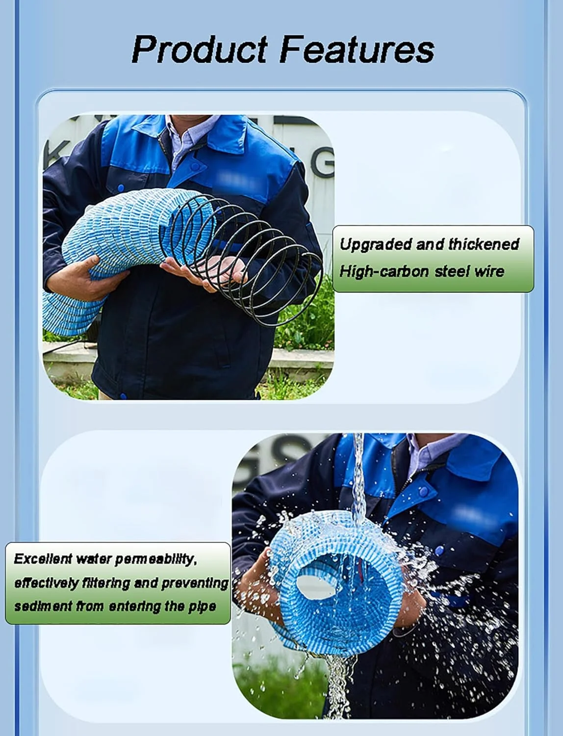 لوله زهکشی سوراخ دار، لوله زهکشی فرانسوی، لوله های زهکشی نرم نفوذی بیرونی 2 اینچی، لوله های زهکشی منظره راه راه با پارچه نبافته (18 متر)