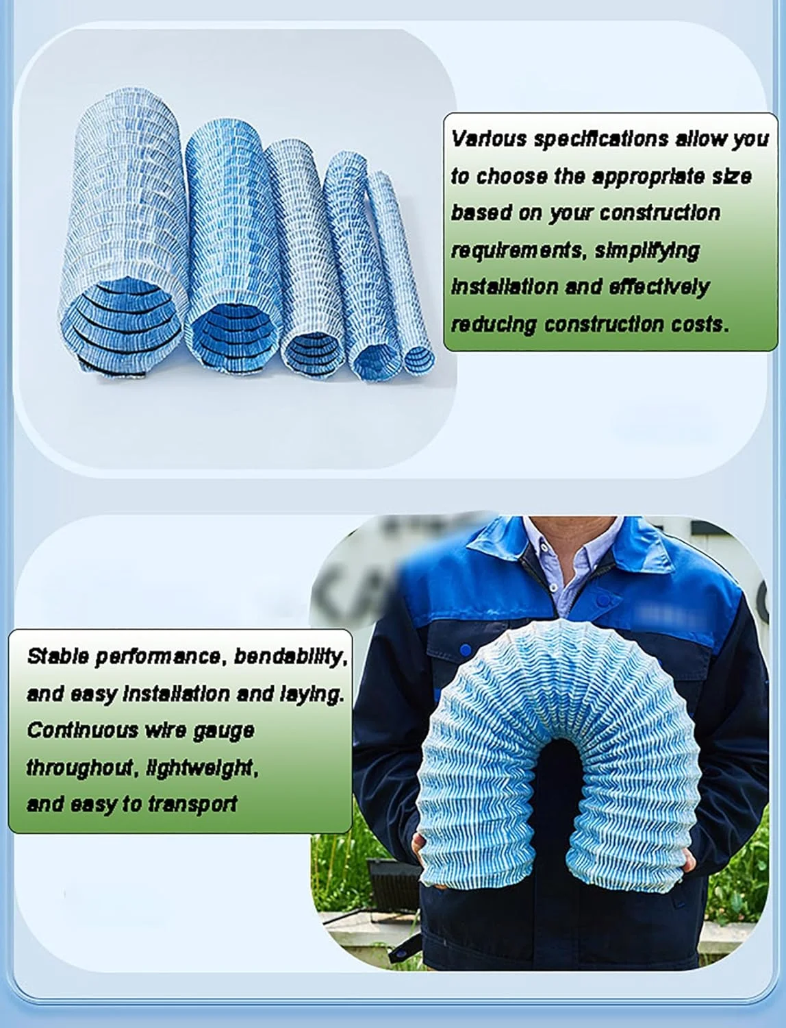 لوله زهکشی سوراخ دار، لوله زهکشی فرانسوی، لوله های زهکشی نرم نفوذی بیرونی 2 اینچی، لوله های زهکشی منظره راه راه با پارچه نبافته (18 متر)