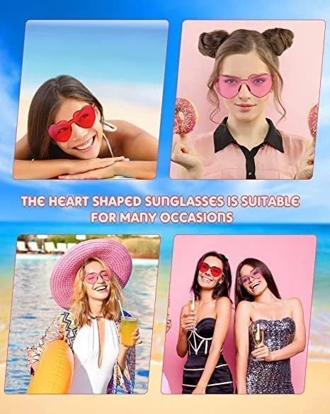 عینک آفتابی بدون فریم طرح قلب KASTWAVE، عینک رنگی مد روز با رنگ آب نباتی شفاف برای مهمانی - 8 جفت