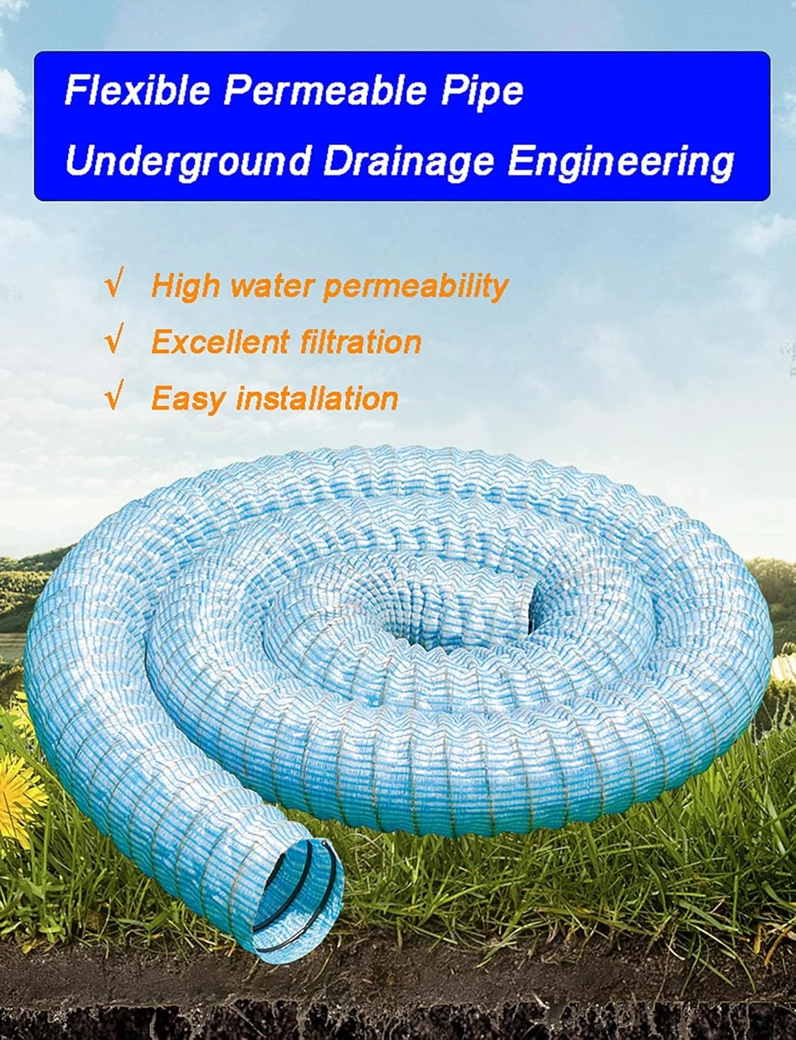 لوله زهکشی فرانسوی موجدار سوراخ دار، لوله زهکشی زیرزمینی نرم قابل گسترش 1-20 متری برای محوطه سازی/باغ/حیاط (80 میلی متر، 14 متر) لوله زهکشی فرانسوی موجدار سوراخ دار، لوله زهکشی زیرزمینی نرم قابل گسترش 1-20 متری برای محوطه سازی/باغ/حیاط (80 میلی متر، 14 متر)