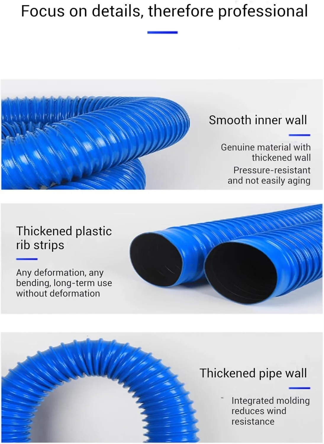 لوله خرطومی هوا پی وی سی آبی رنگ، لوله اگزوز دریچه خشک کن سنگین، لوله خلاء تخلیه برای حمام (12 متر)، قطر- 30 میلی متر (1.2 اینچ) (65 میلی متر)